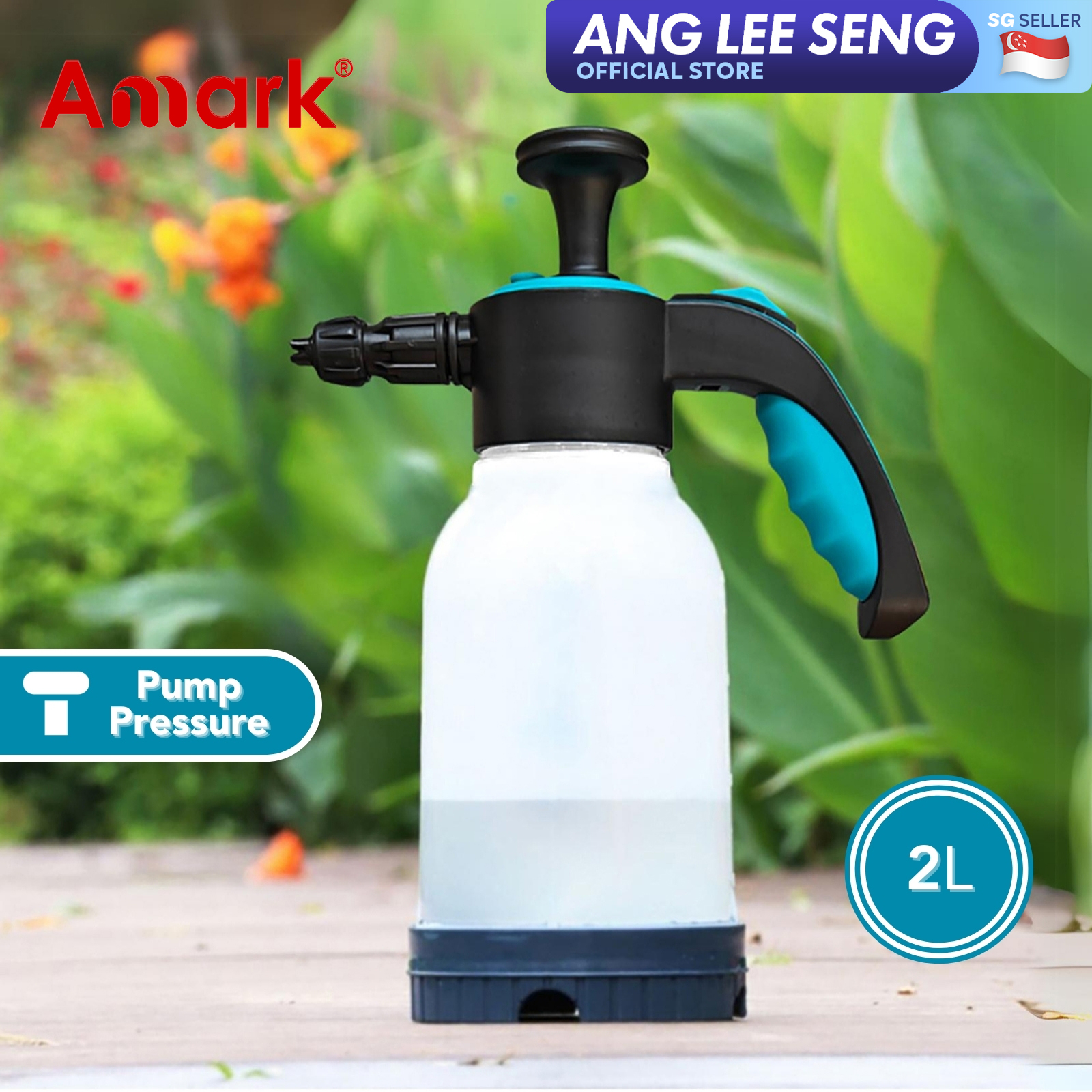 Amark Pump Pressure Water Sprayer 2L - For Watering Plants, Washing Car, Cleaning & Disinfecting