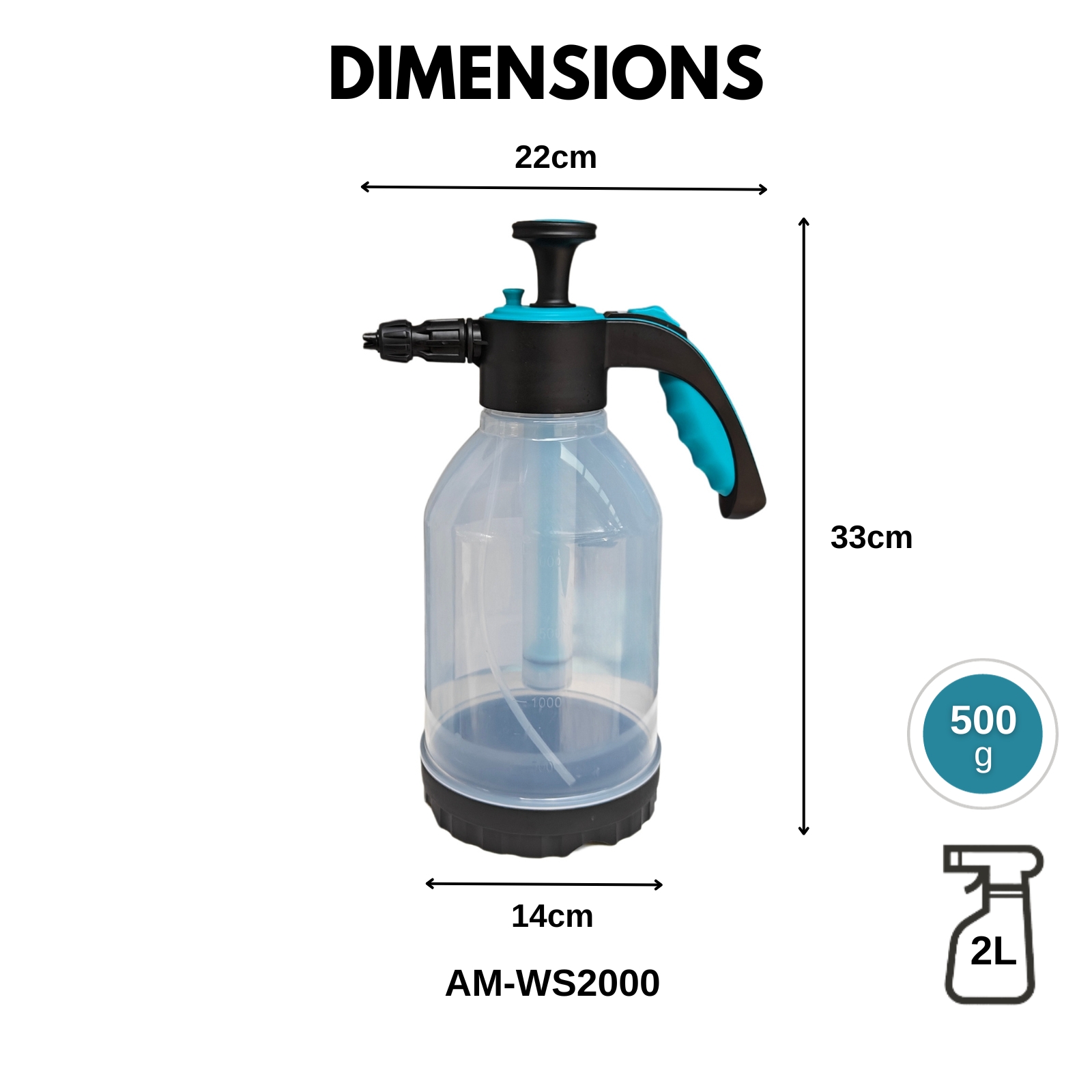 Amark Pump Pressure Water Sprayer 2L - For Watering Plants, Washing Car, Cleaning & Disinfecting