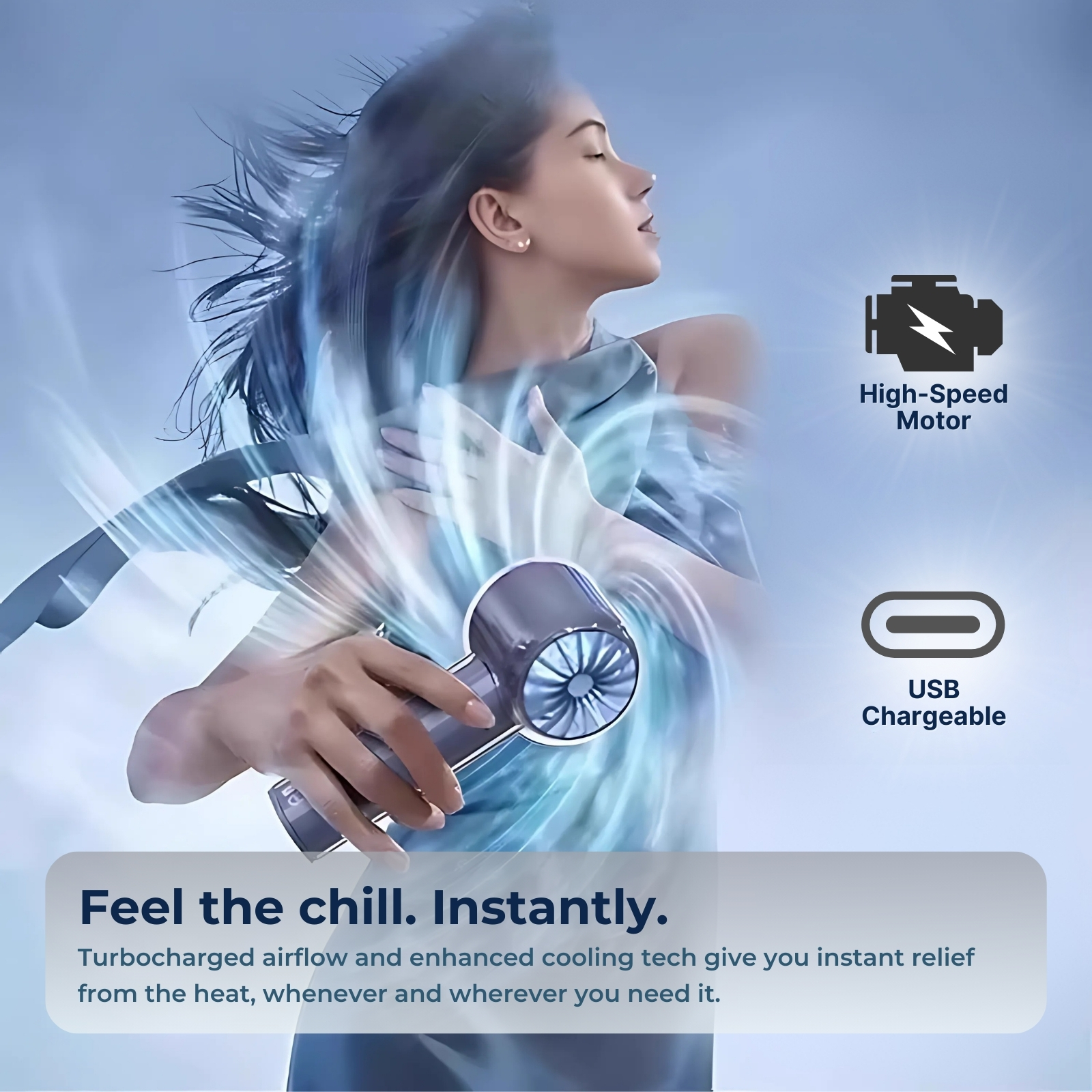 Amark Vita Mini Portable Fan | LCD Display | 5-Speed Turbo Cooling | USB Rechargeable 3000mAh