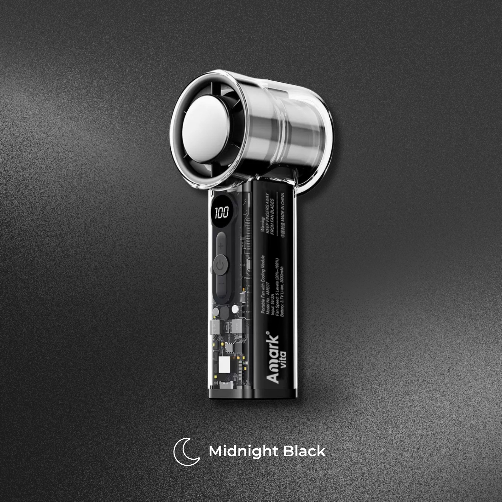 Amark Vita Mini Portable Fan | LCD Display | 5-Speed Turbo Cooling | USB Rechargeable 3000mAh