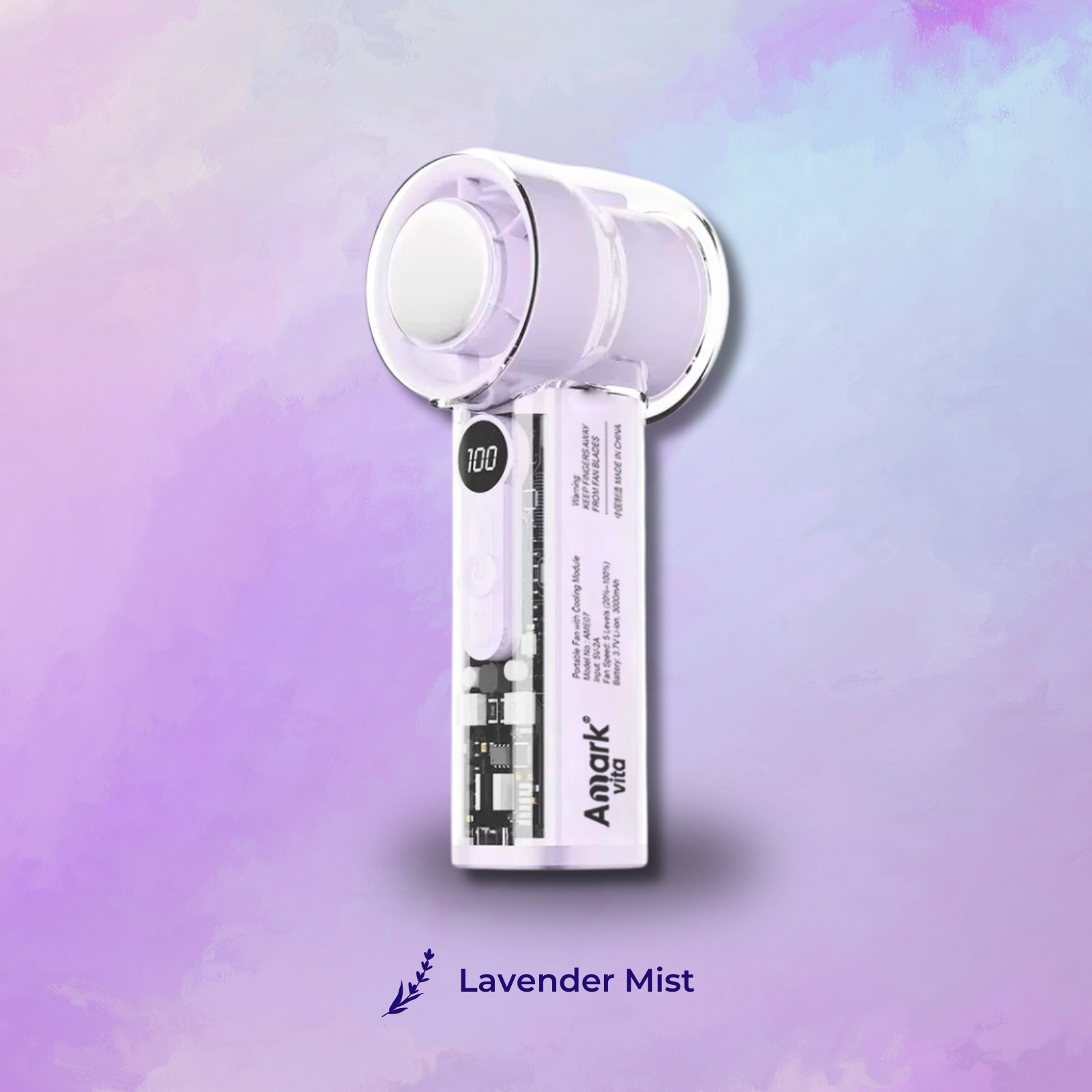 Amark Vita Mini Portable Fan | LCD Display | 5-Speed Turbo Cooling | USB Rechargeable 3000mAh