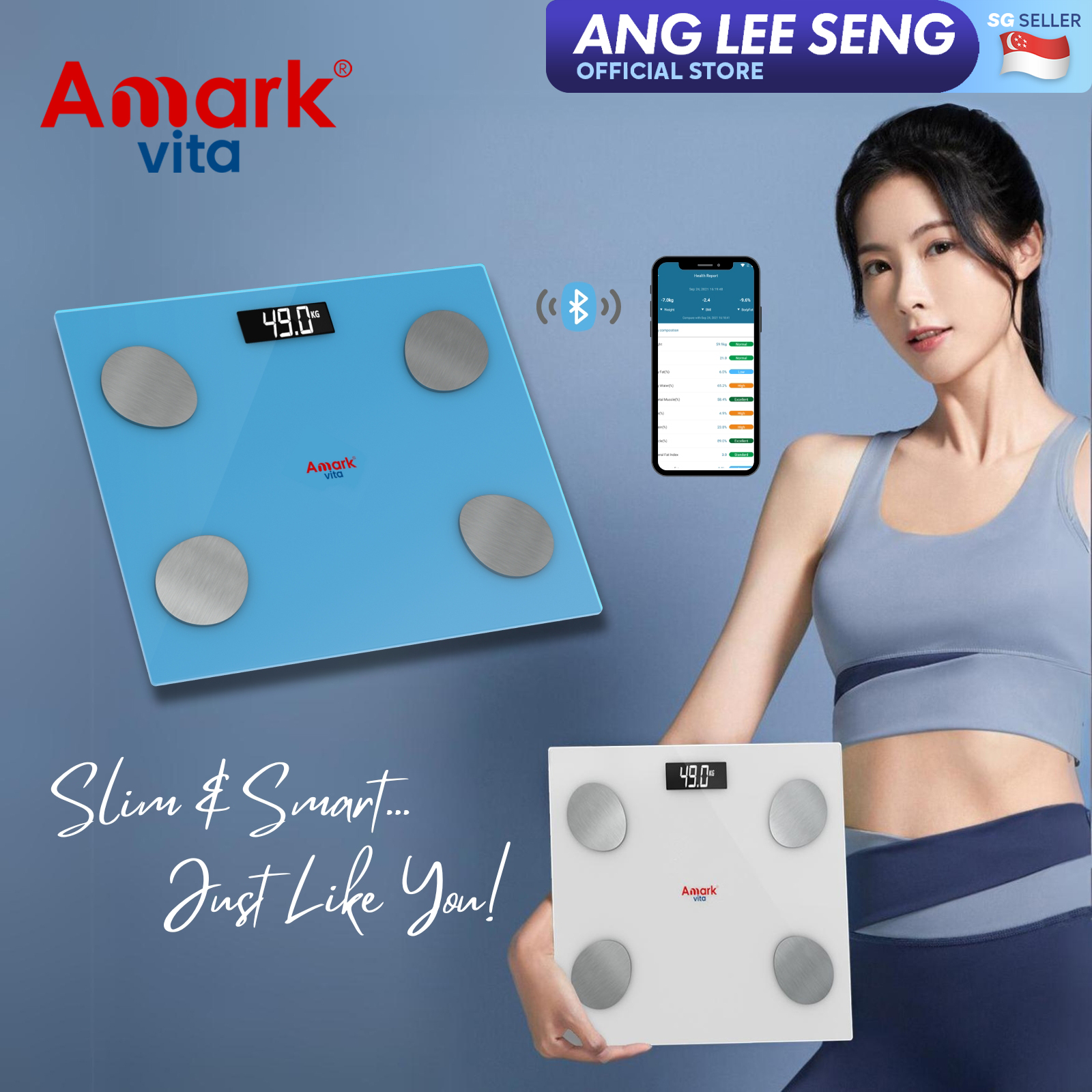 Amark Vita Smart Digital Bluetooth Body Fat Bathroom Scale with Weight & Body Composition Tracking