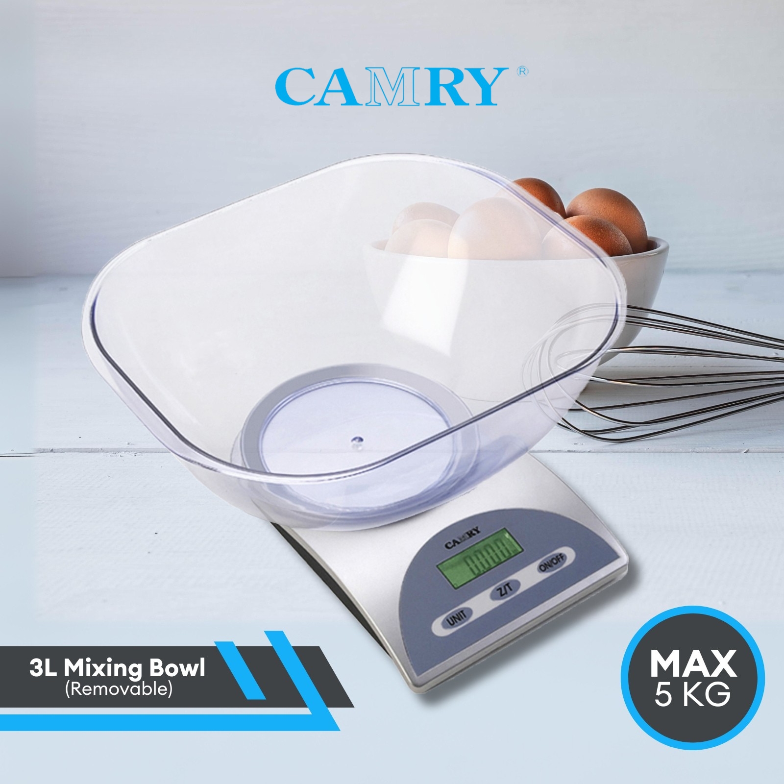 Camry Digital Kitchen Scale 5kg with 3L Removable Bowl