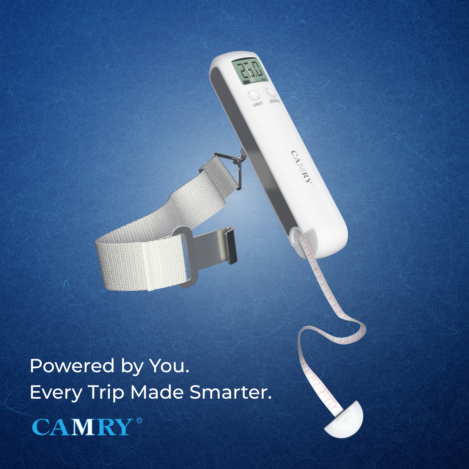 Camry 2-in-1 Luggage Scale – No Battery Needed | Pull to Power | Built-in Measuring Tape (50kg Max)