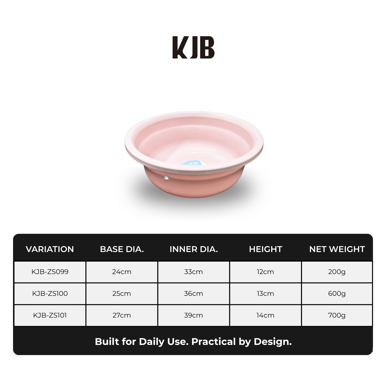 KJB Plastic Rounded Basin Tub - High Quality PP Multipurpose Washing & Cleaning - 33cm | 36cm | 39cm