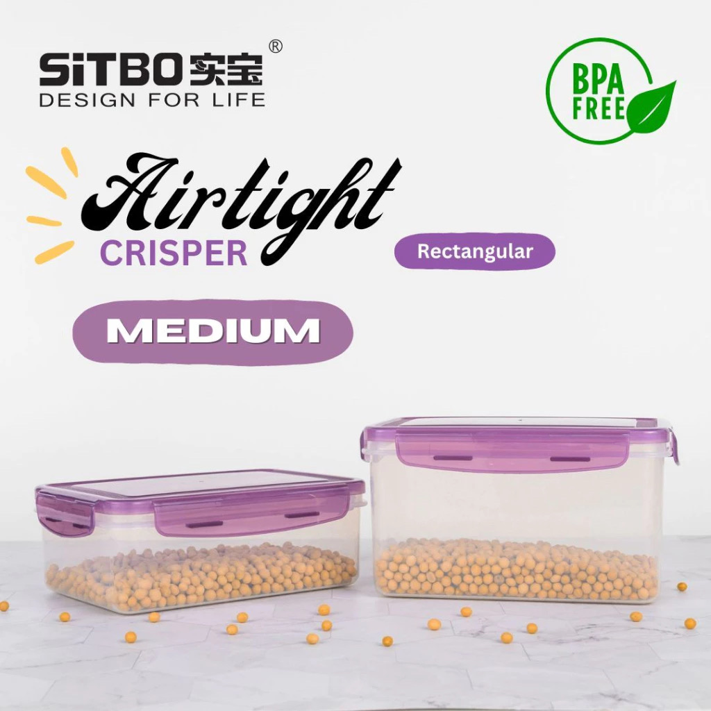 Sitbo Medium Rectangular Airtight Crisper Food Storage Container with Locking Clips