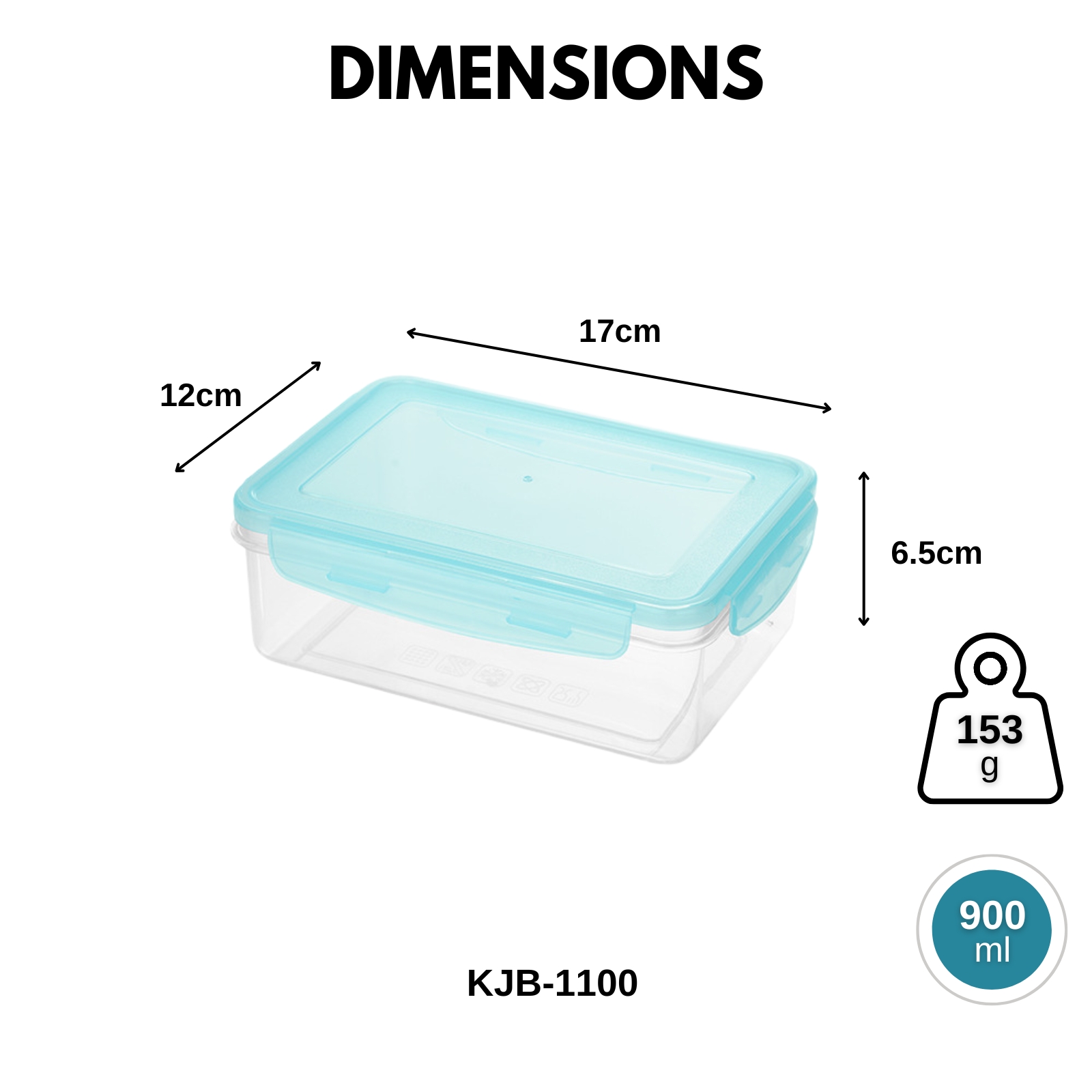 KJB Rectangular Airtight Crisper Food Storage Container with 4-Sided Locking Clips