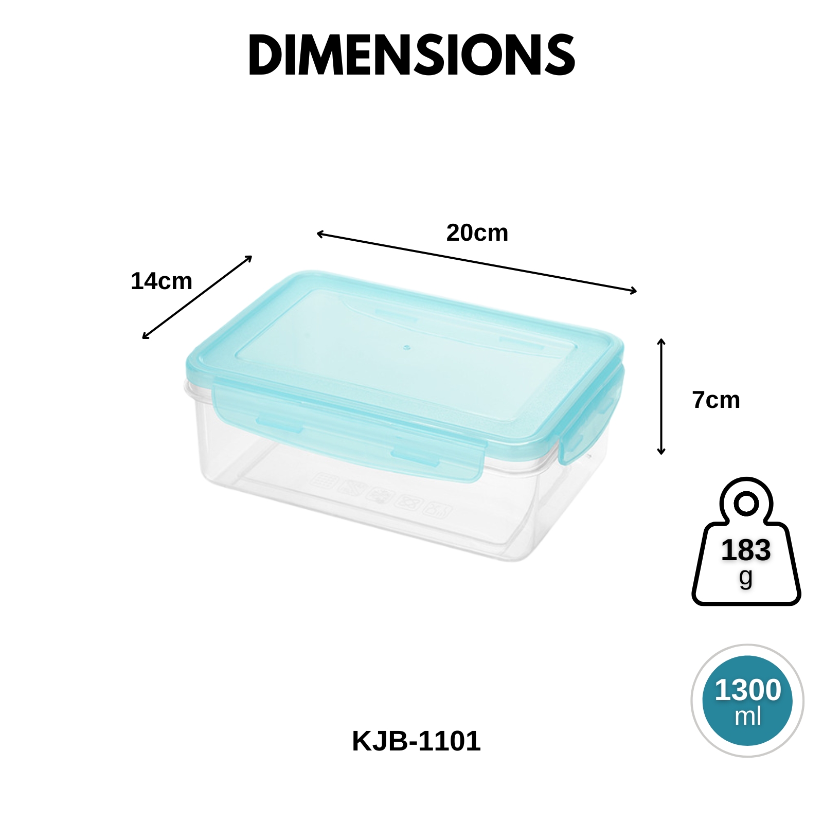 KJB Rectangular Airtight Crisper Food Storage Container with 4-Sided Locking Clips
