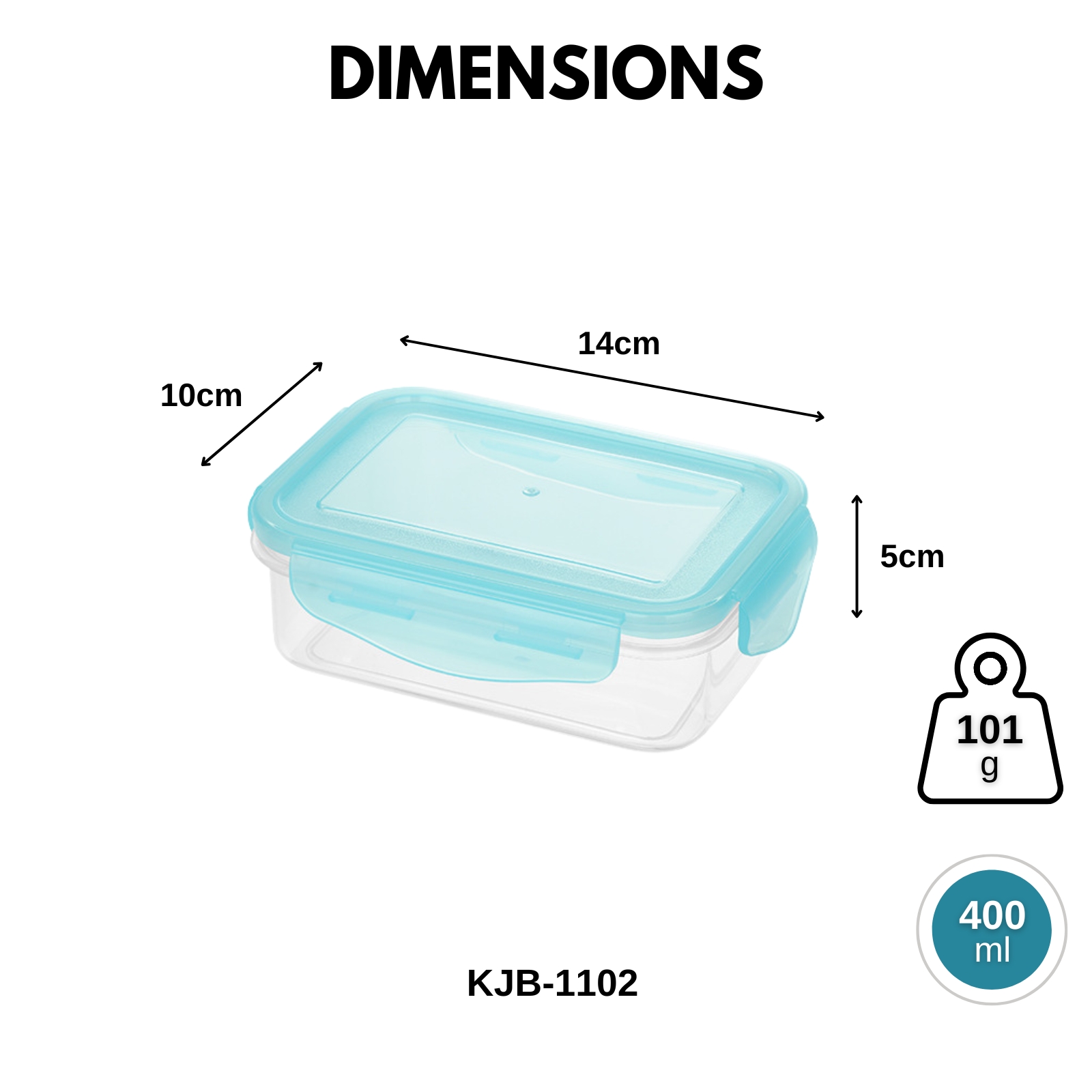 KJB Rectangular Airtight Crisper Food Storage Container with 4-Sided Locking Clips