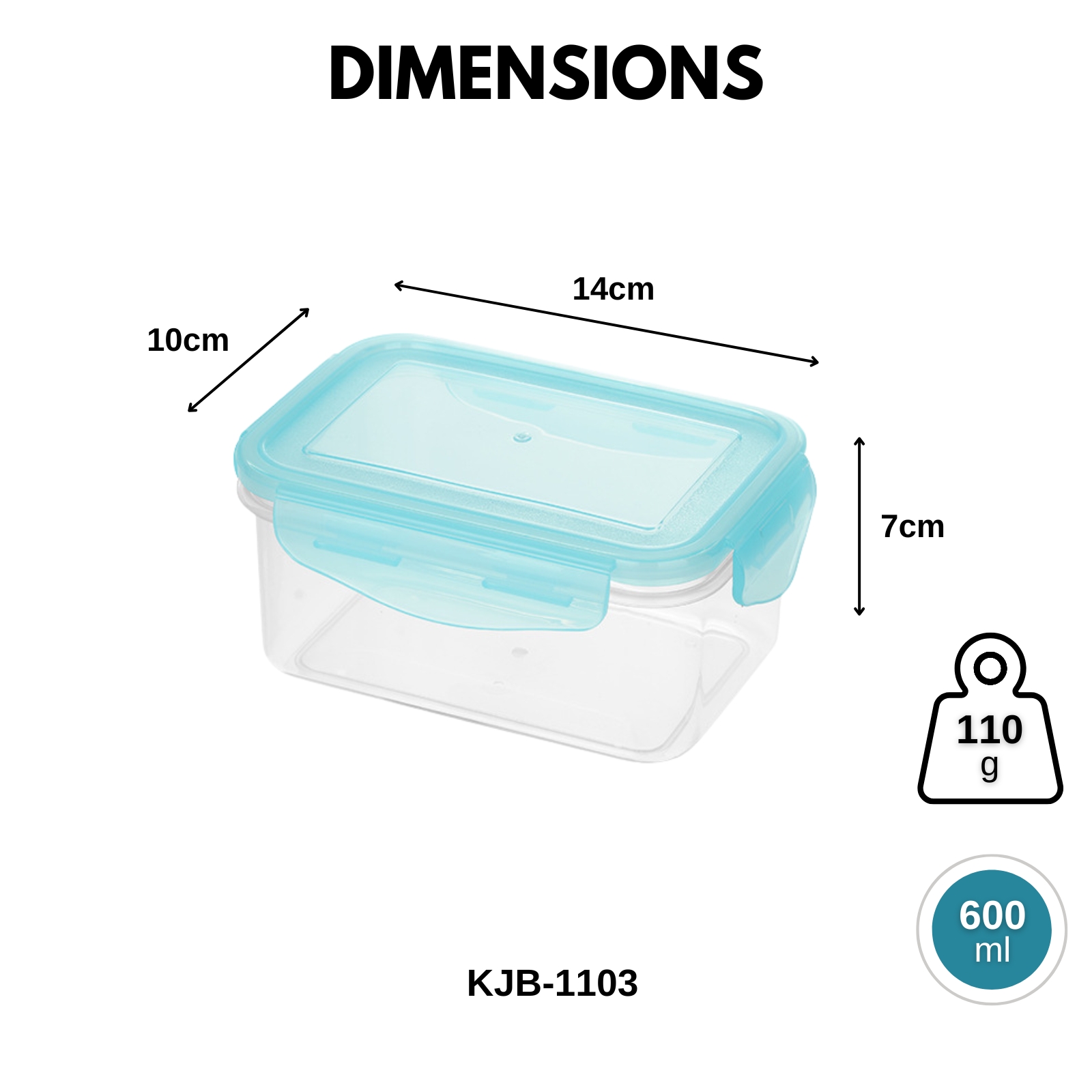 KJB Rectangular Airtight Crisper Food Storage Container with 4-Sided Locking Clips