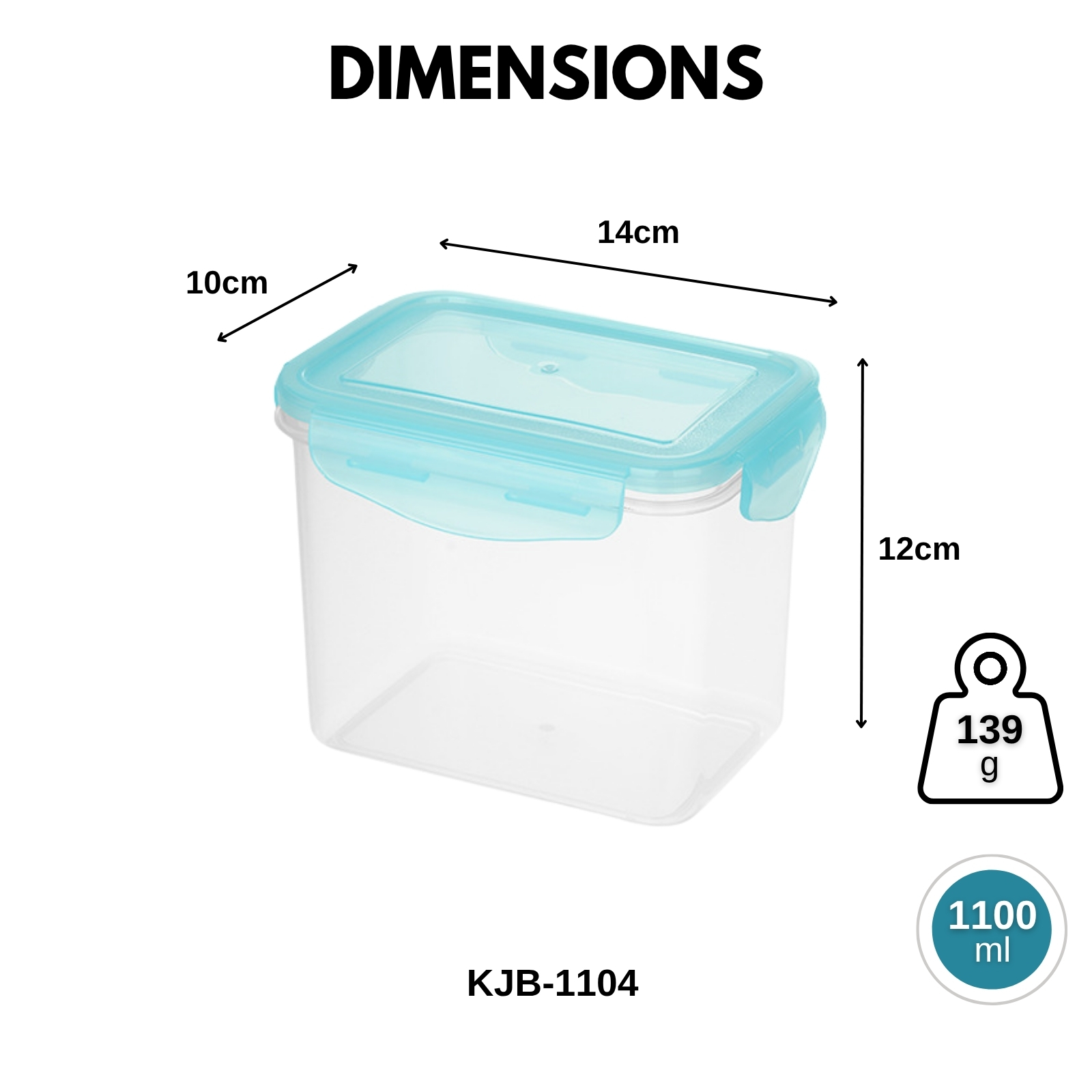 KJB Rectangular Airtight Crisper Food Storage Container with 4-Sided Locking Clips