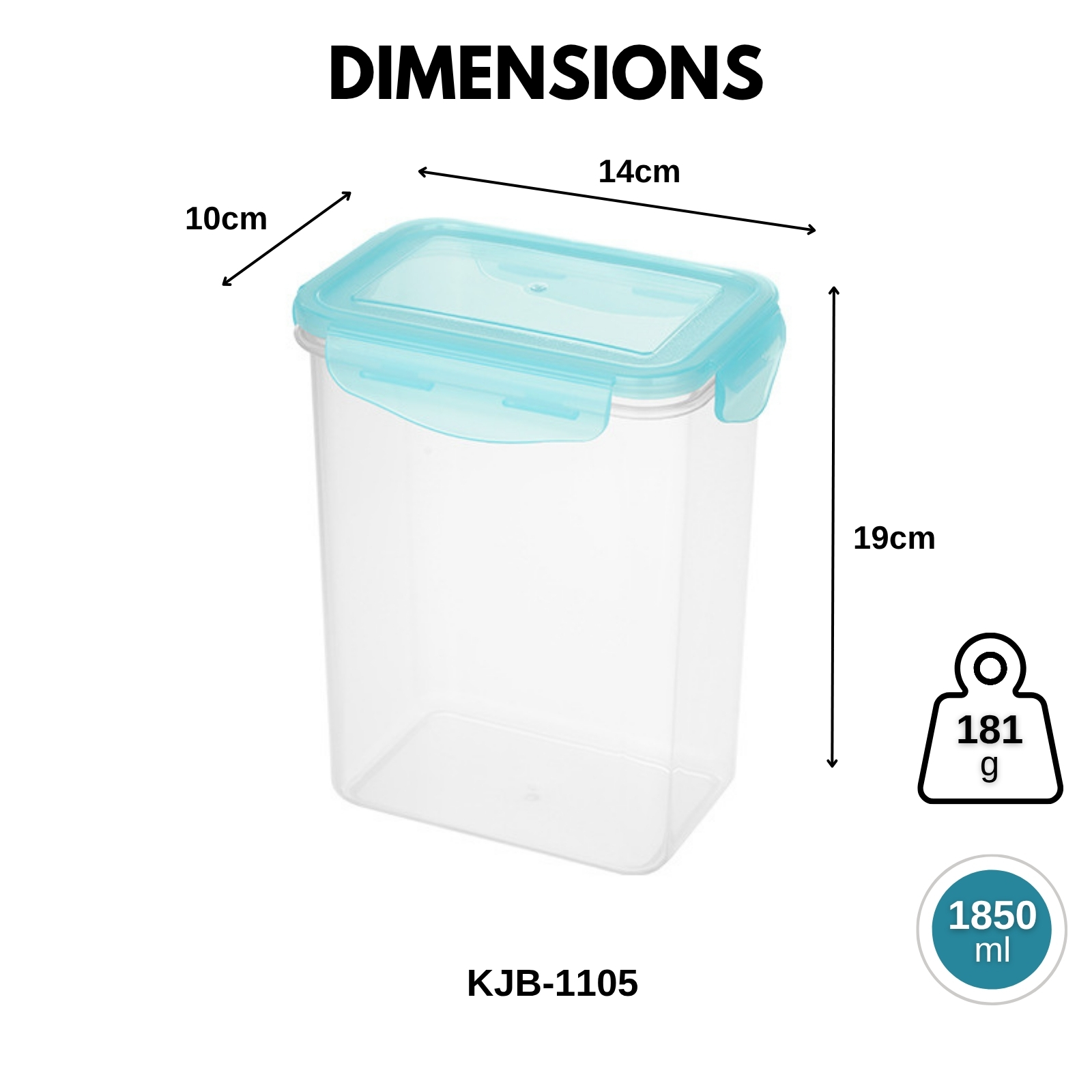KJB Rectangular Airtight Crisper Food Storage Container with 4-Sided Locking Clips