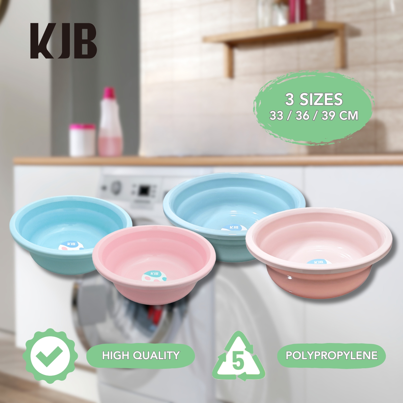 KJB Plastic Rounded Basin Tub - High Quality Polypropylene Multipurpose Washing & Cleaning