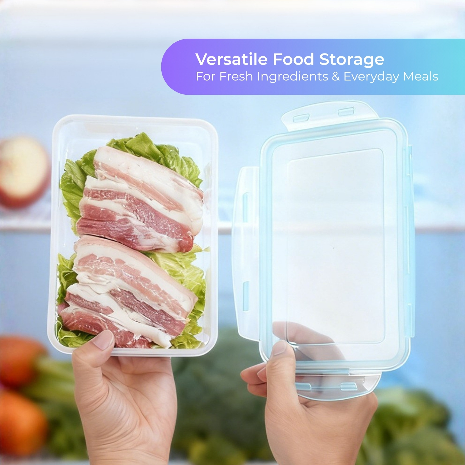 KJB Rectangular Airtight Crisper Food Storage Container with 4-Sided Locking Clips