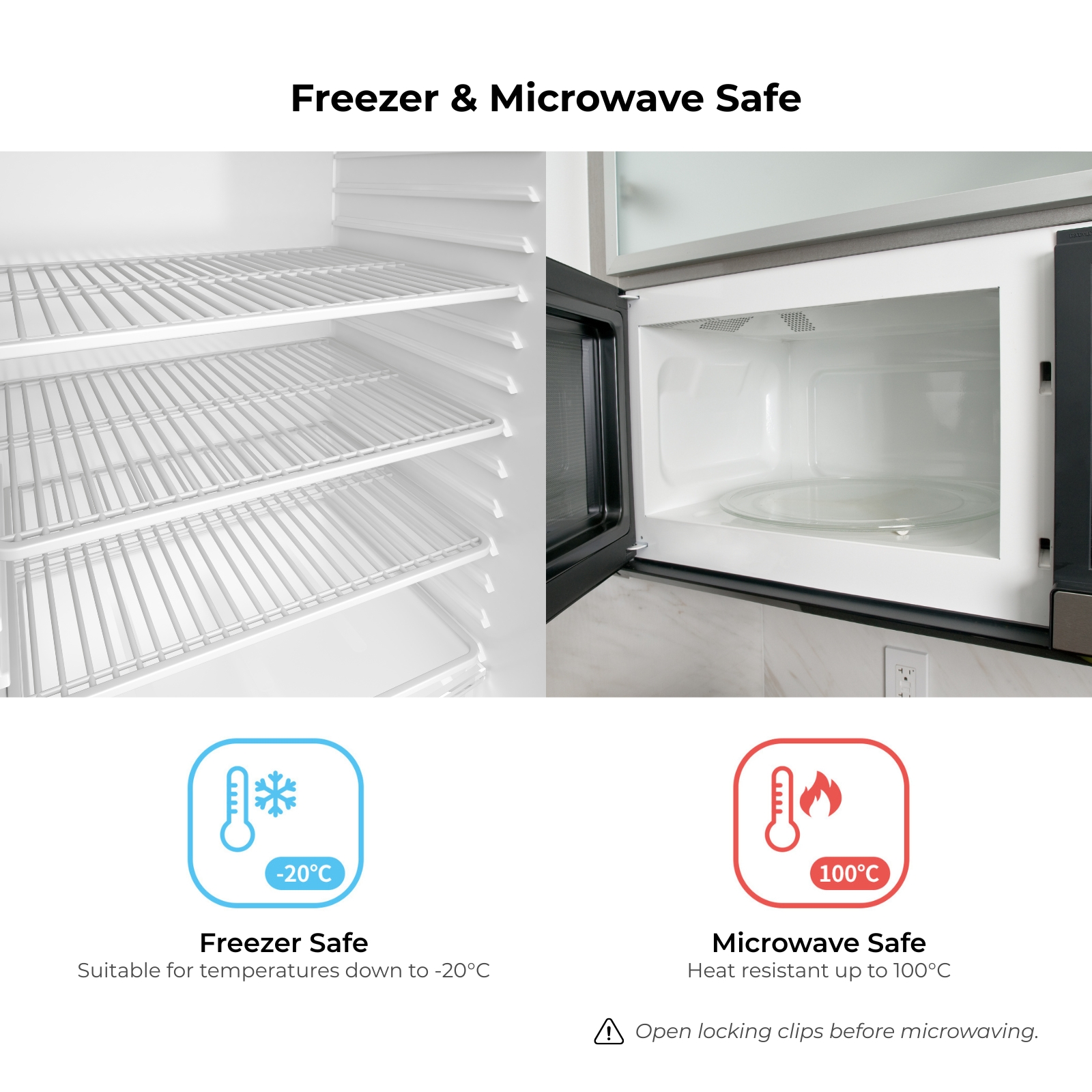 KJB Rectangular Airtight Crisper Food Storage Container with 4-Sided Locking Clips
