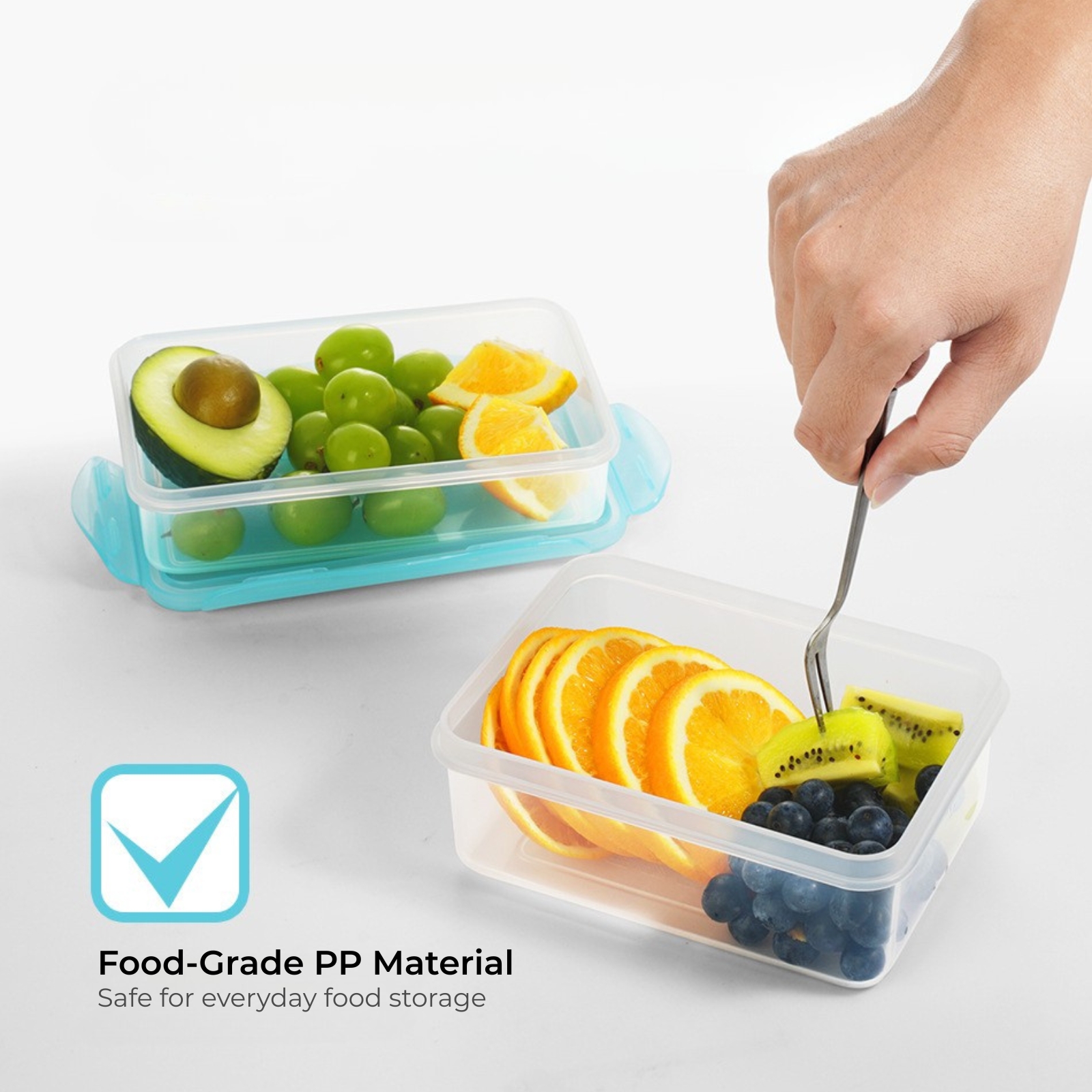 KJB Rectangular Airtight Crisper Food Storage Container with 4-Sided Locking Clips