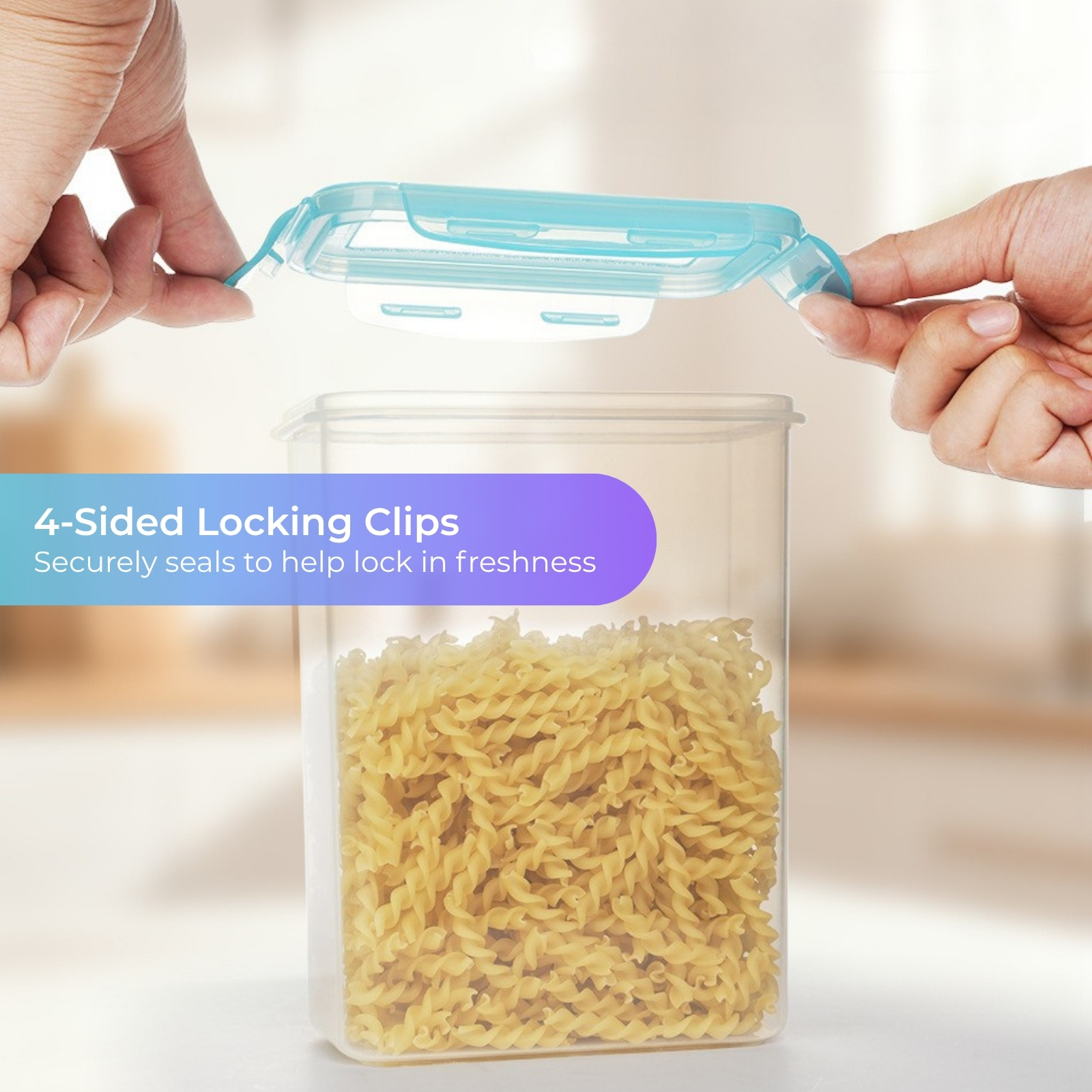 KJB Rectangular Airtight Crisper Food Storage Container with 4-Sided Locking Clips
