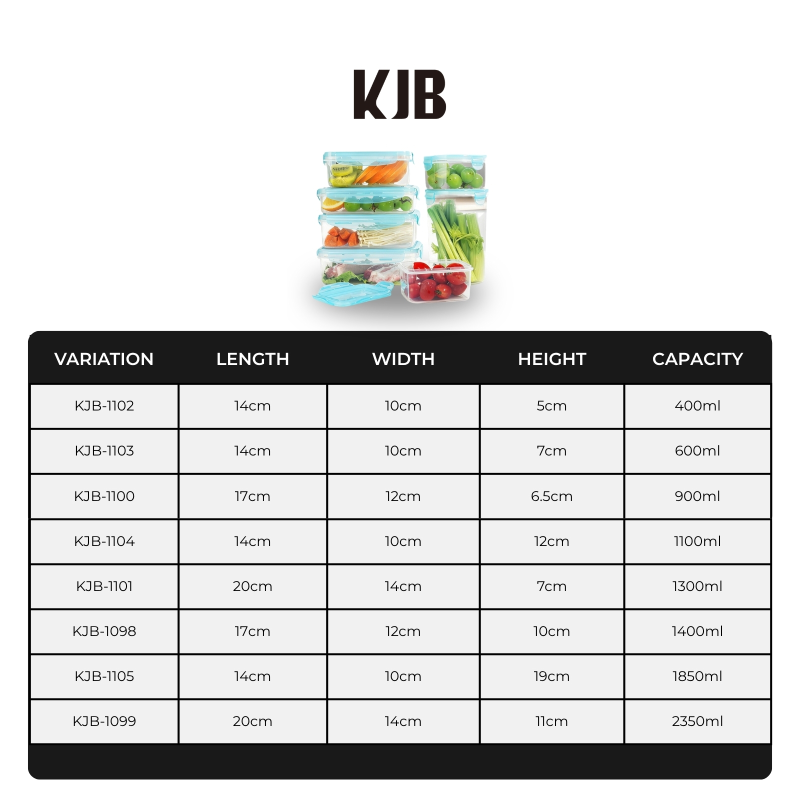 KJB Rectangular Airtight Crisper Food Storage Container with 4-Sided Locking Clips