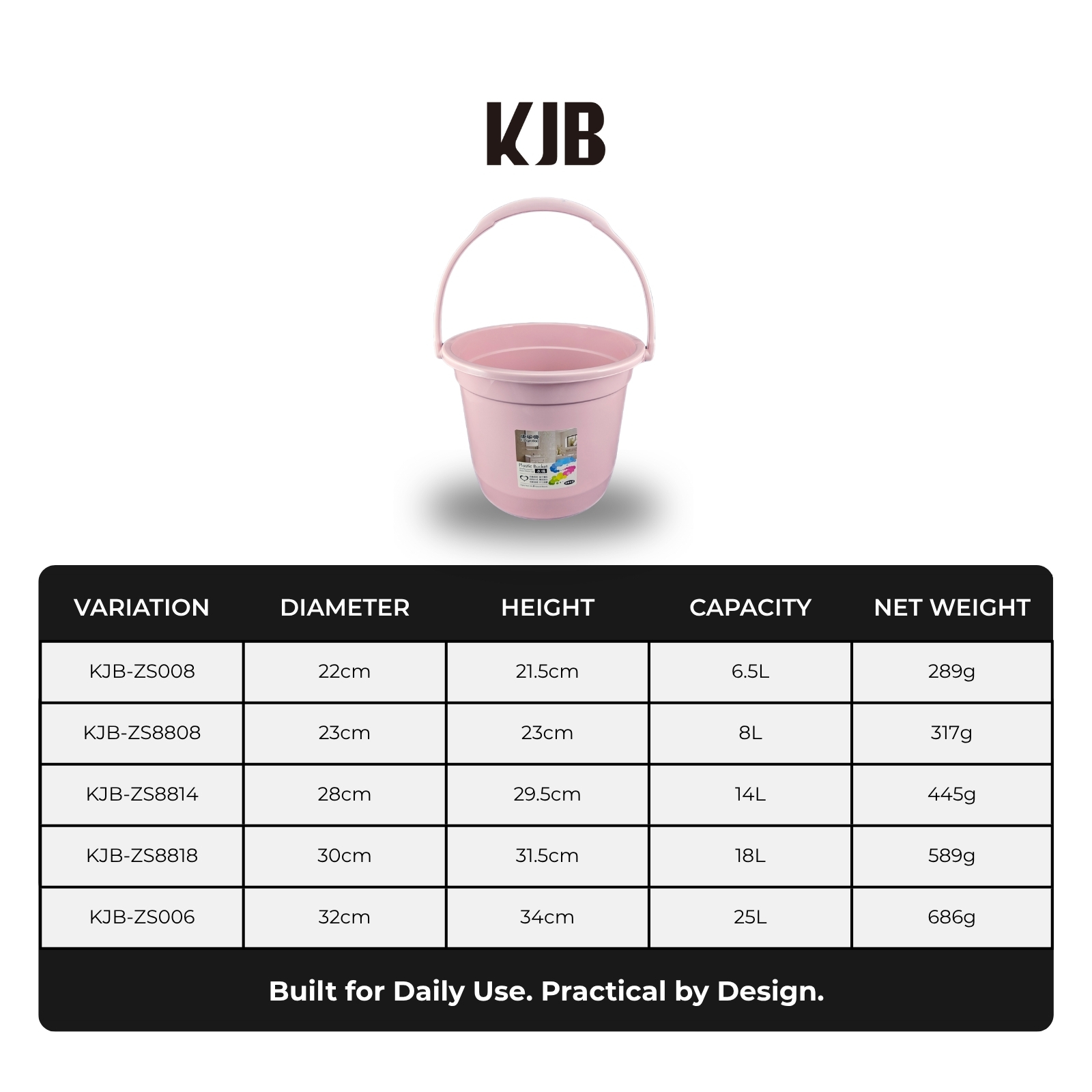  KJB Plastic Water Pail Bucket - High Quality Polypropylene Multipurpose Washing & Cleaning