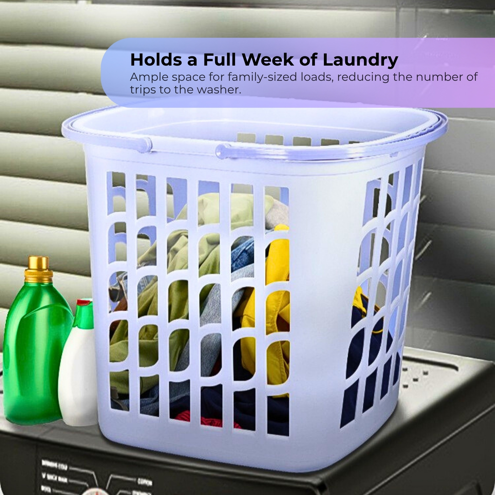 KJB Plastic Laundry Basket & Hamper with Carrying Handles 23L/29L