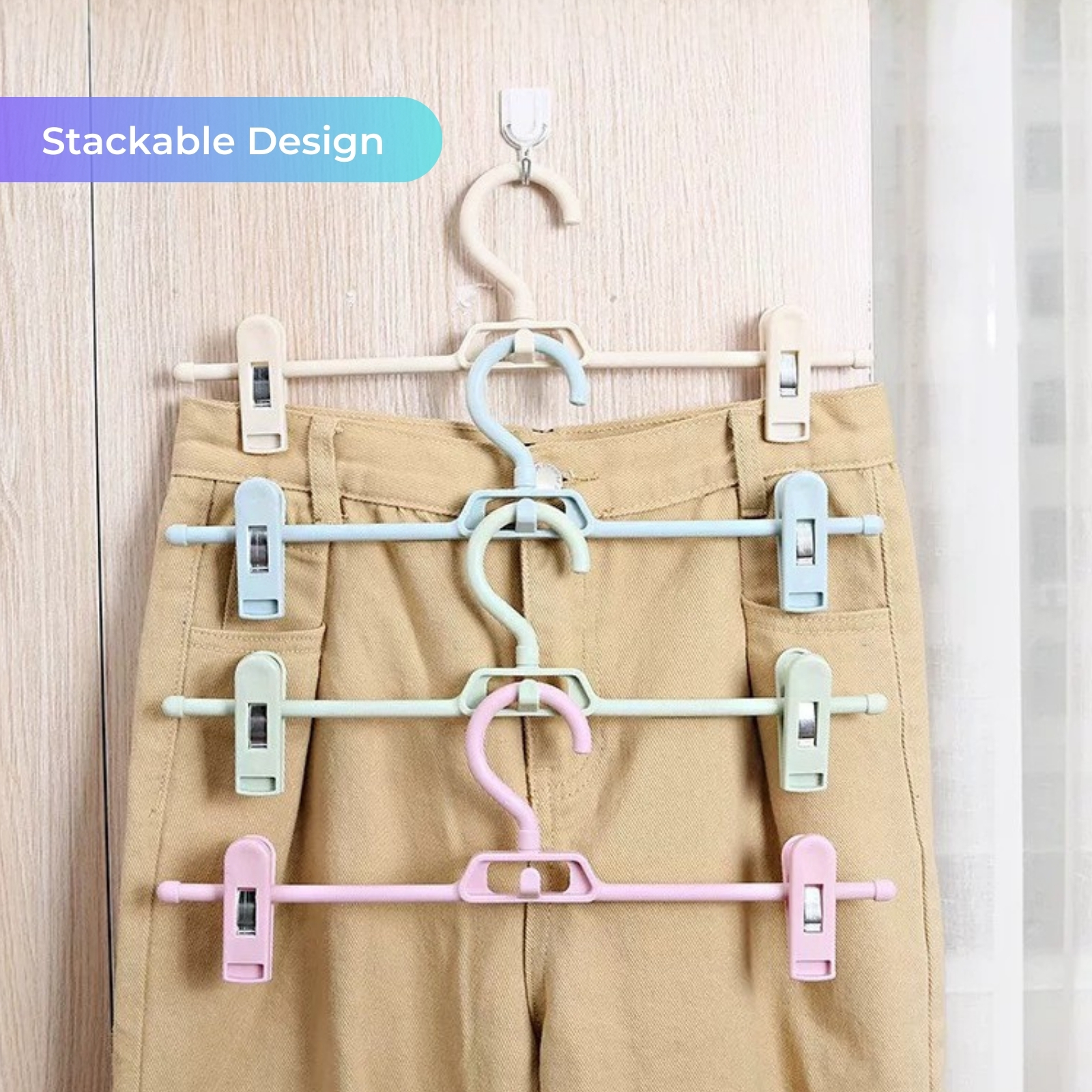 KJB Geshang Stackable Pants Hanger with Clips, 33.5cm, 5-pc Pack