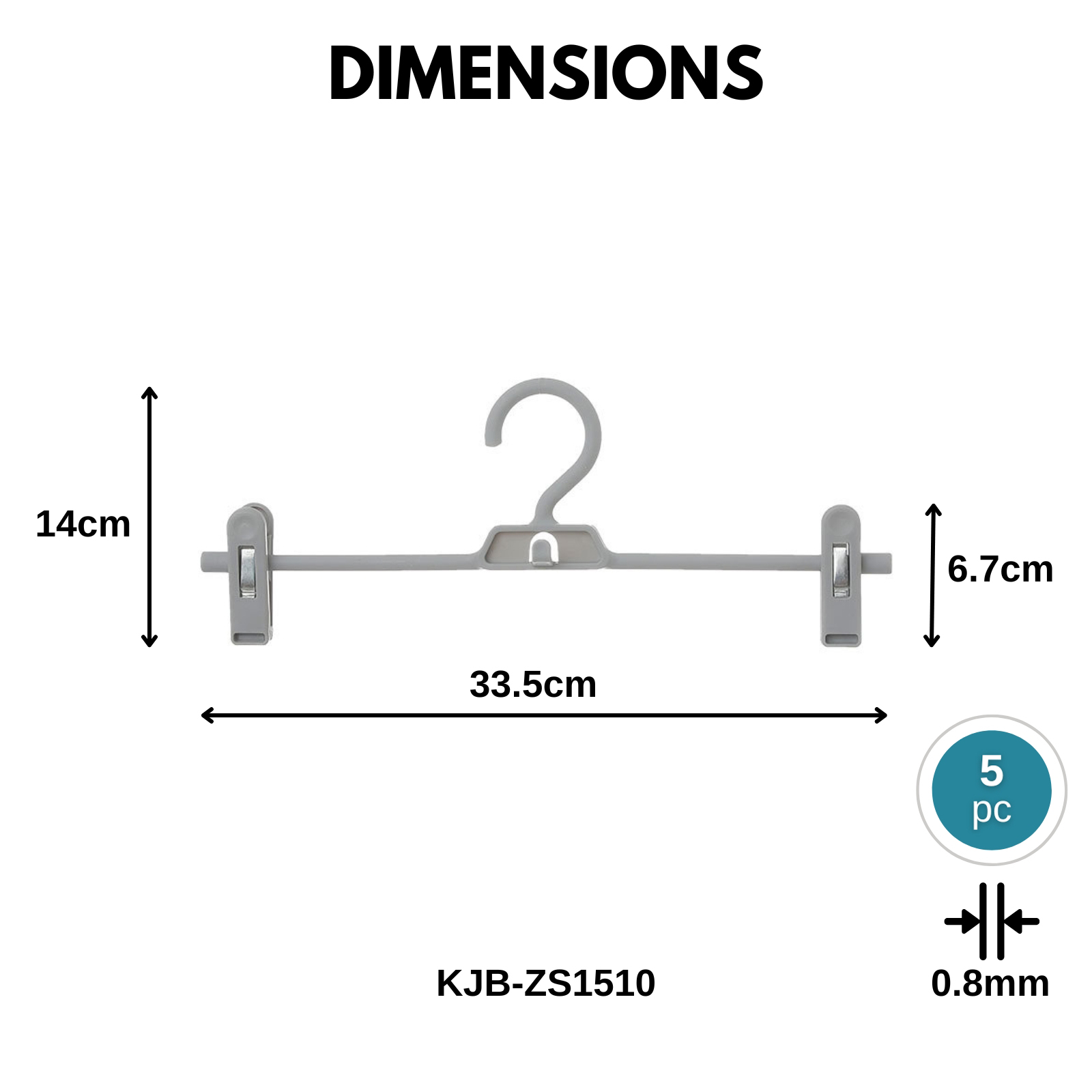 KJB Geshang Stackable Pants Hanger with Clips, 33.5cm, 5-pc Pack