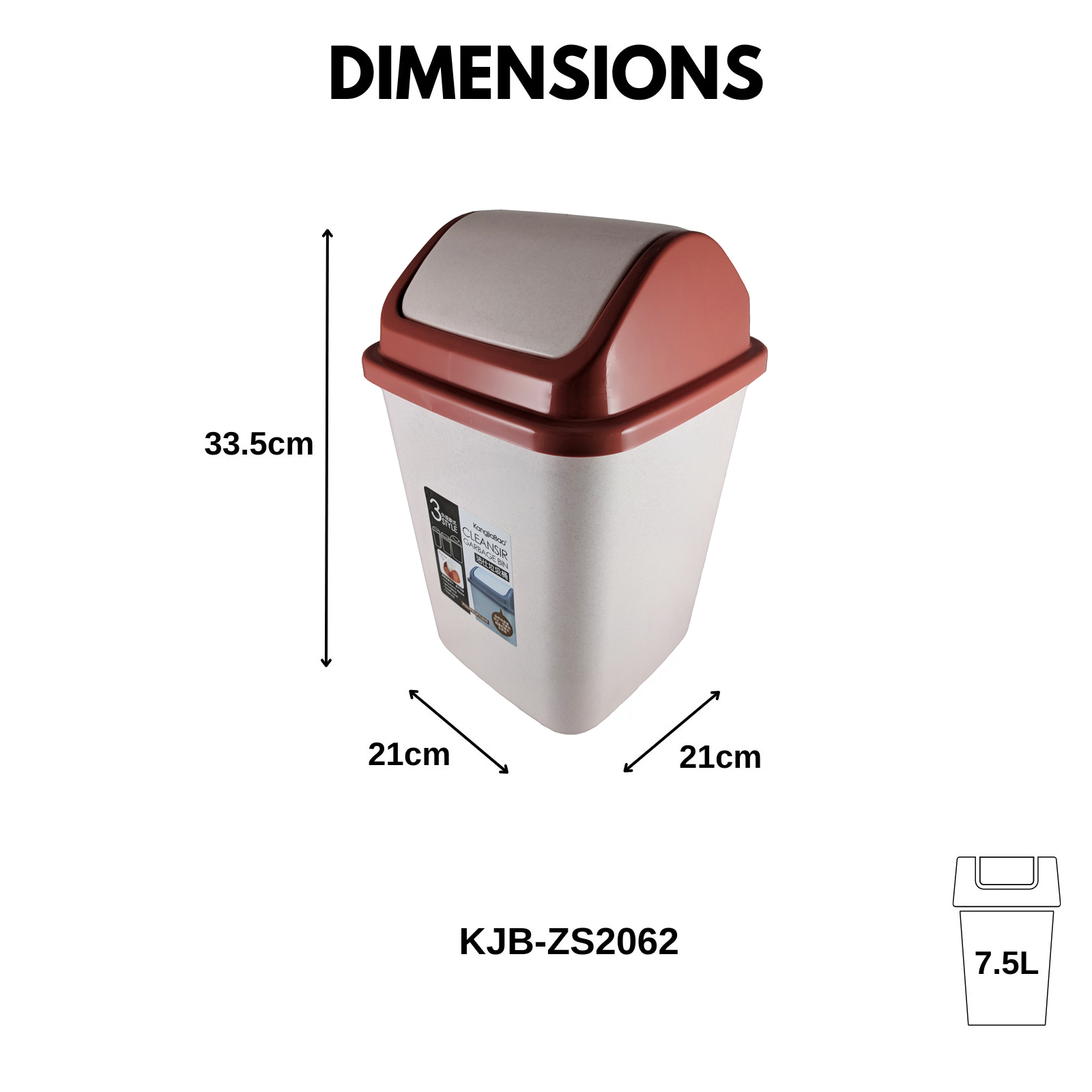 KJB Cleansir Plastic Swing Top Trash Bin 4.5L/7.5L