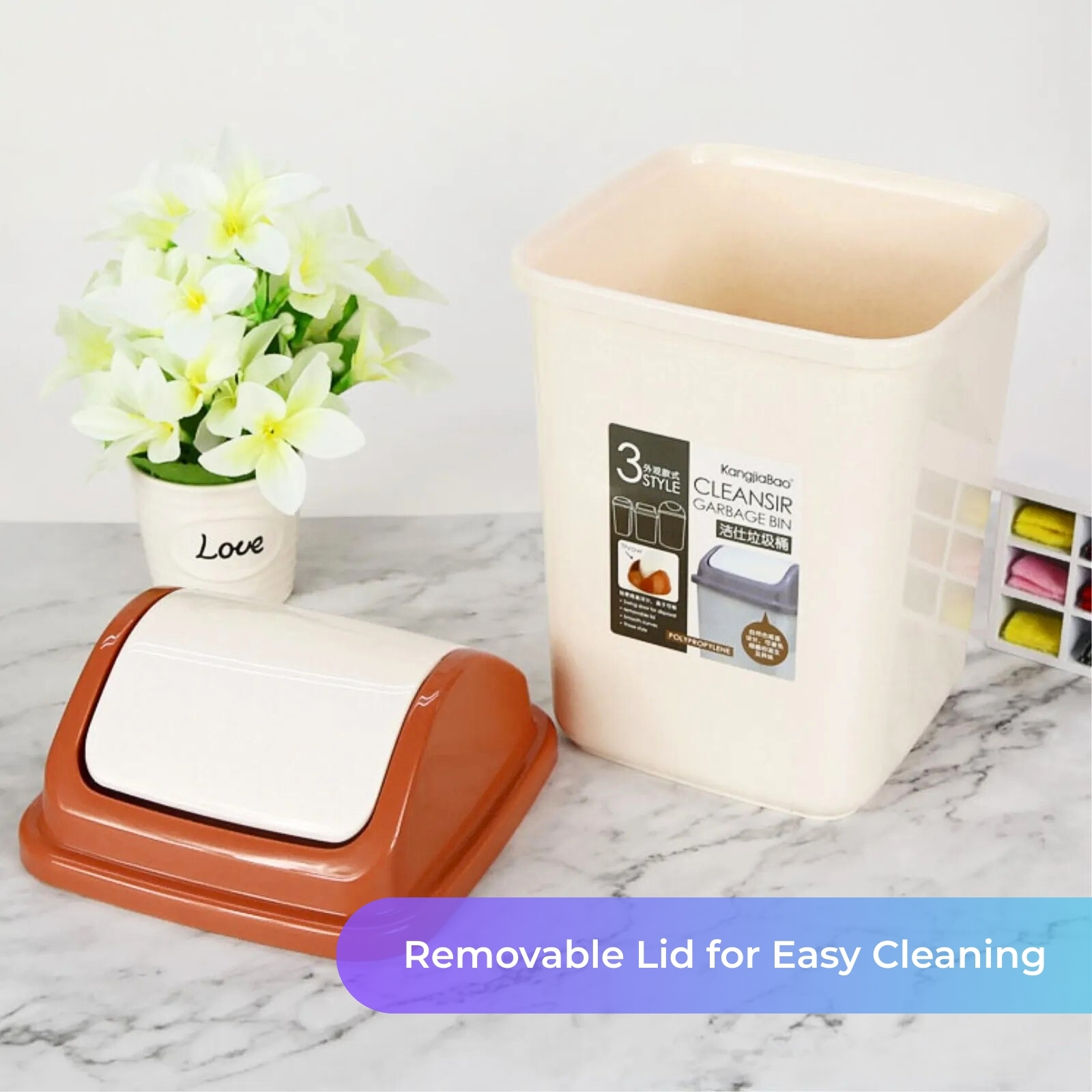 KJB Cleansir Plastic Swing Top Trash Bin 4.5L/7.5L