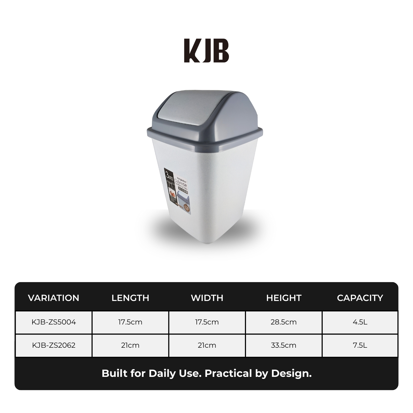 KJB Cleansir Plastic Swing Top Trash Bin 4.5L/7.5L