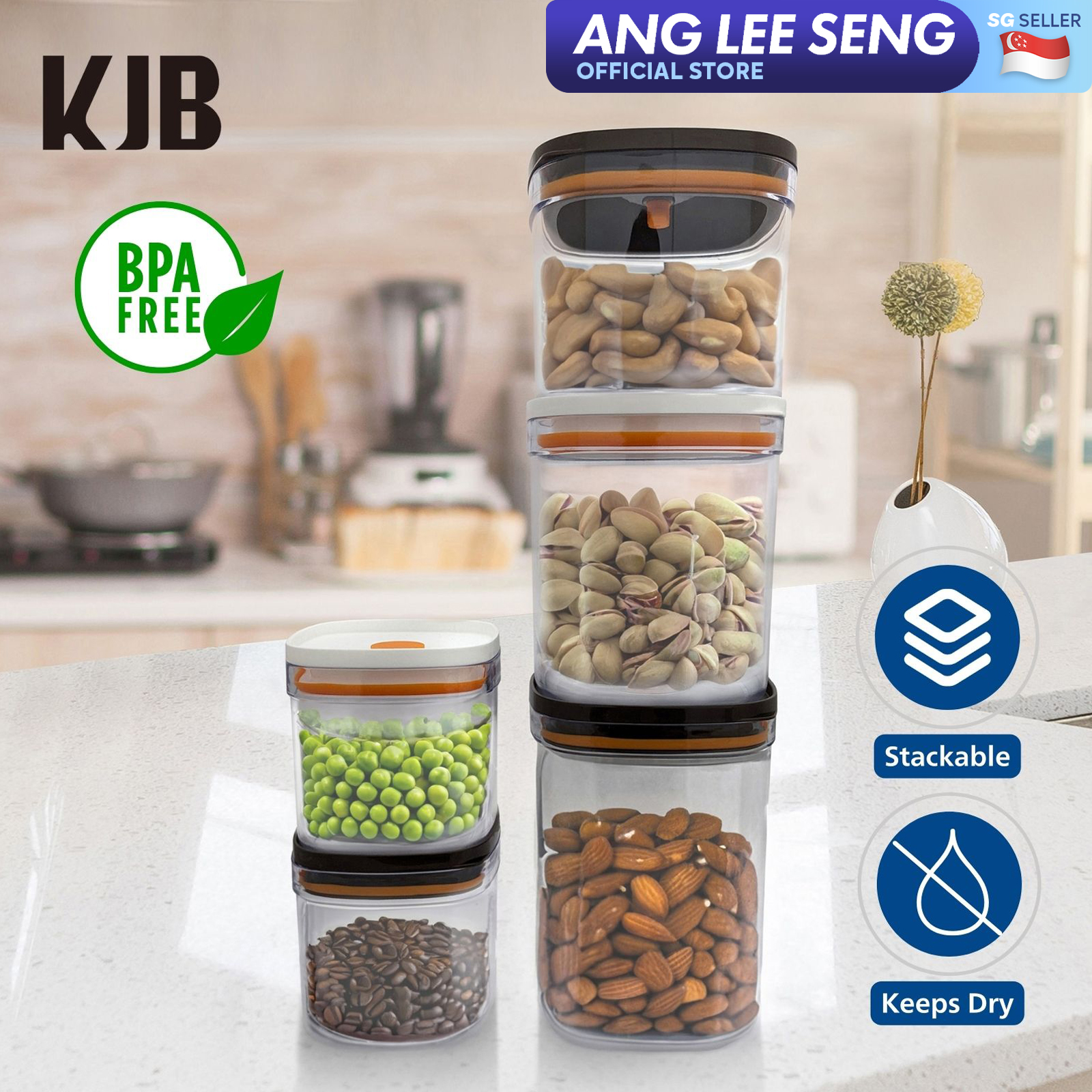 KJB SAN Plastic Airtight Food Storage Sealed Jar - BPA-Free & Stackable