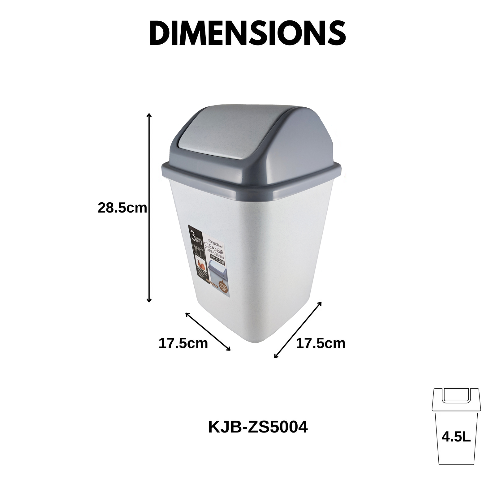 KJB Cleansir Plastic Swing Top Trash Bin 4.5L/7.5L