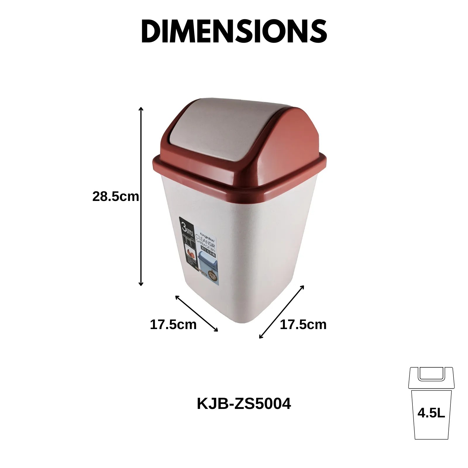 KJB Cleansir Plastic Swing Top Trash Bin 4.5L/7.5L