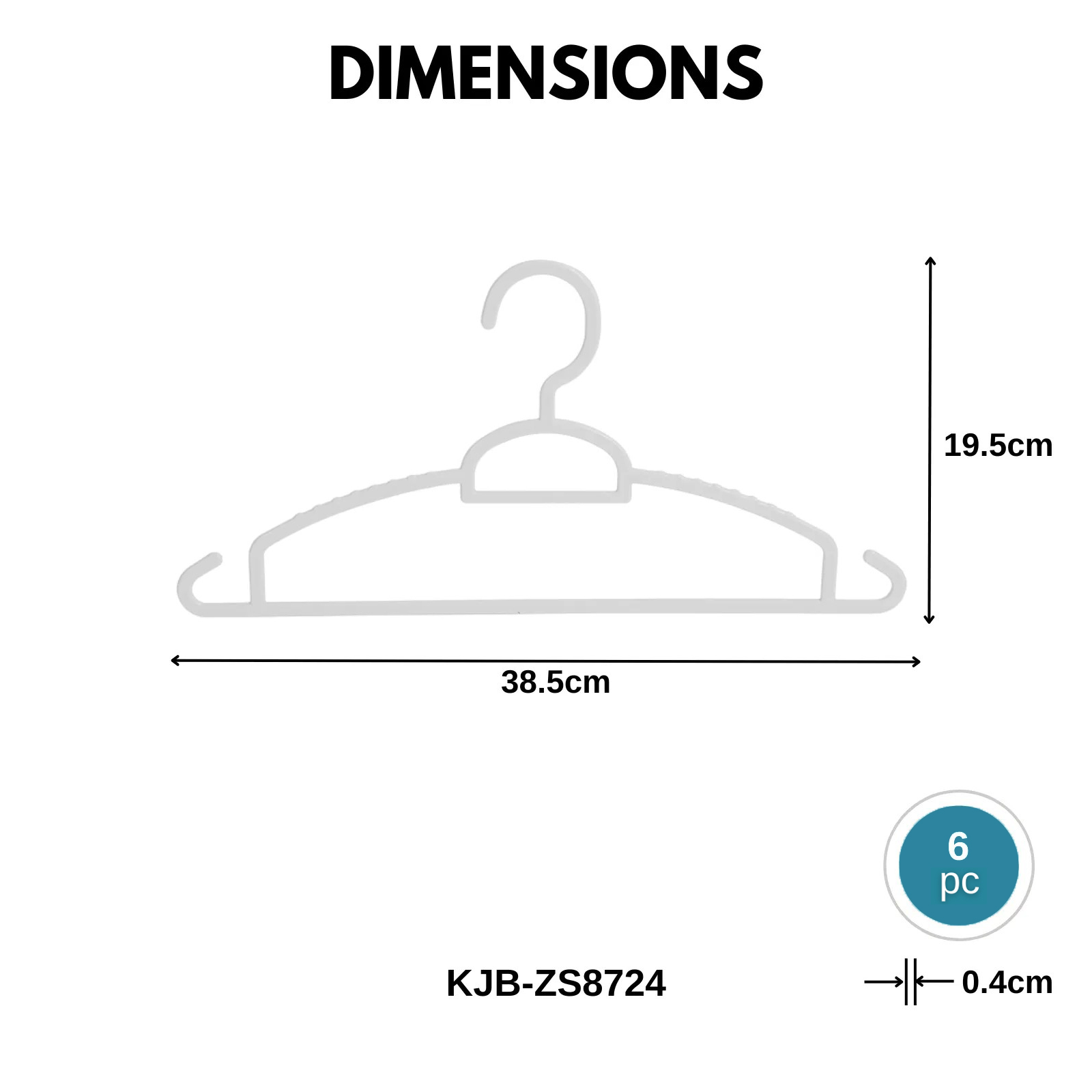 KJB Magnolia Slim Plastic Clothes Hangers 38.5cm - 6-pc Pack