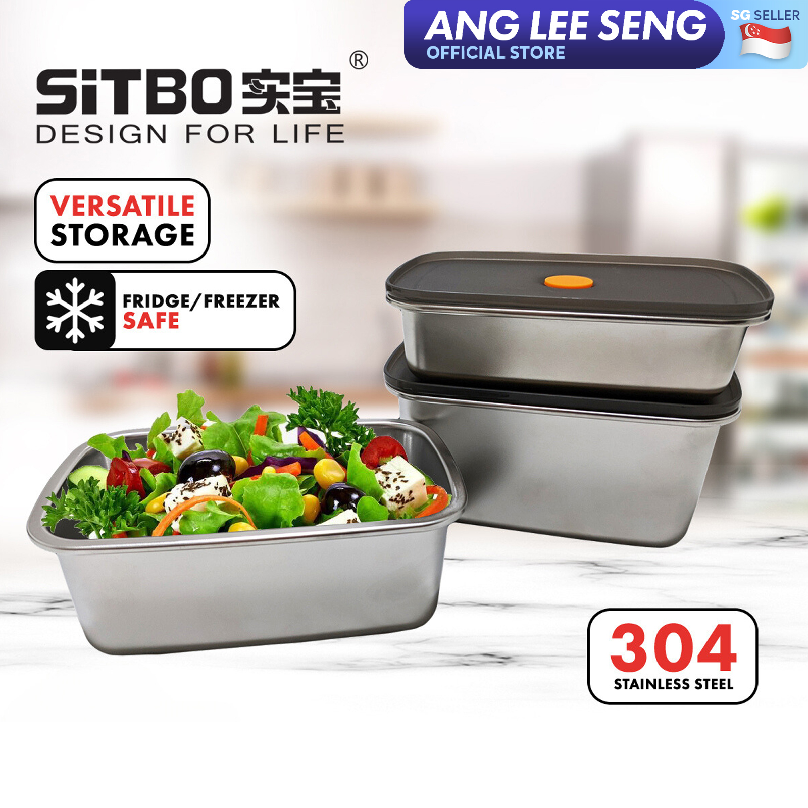 Sitbo 304 Stainless Steel Food Storage Meal Prep Container - Airtight, Stackable, Fridge/Freezer Safe