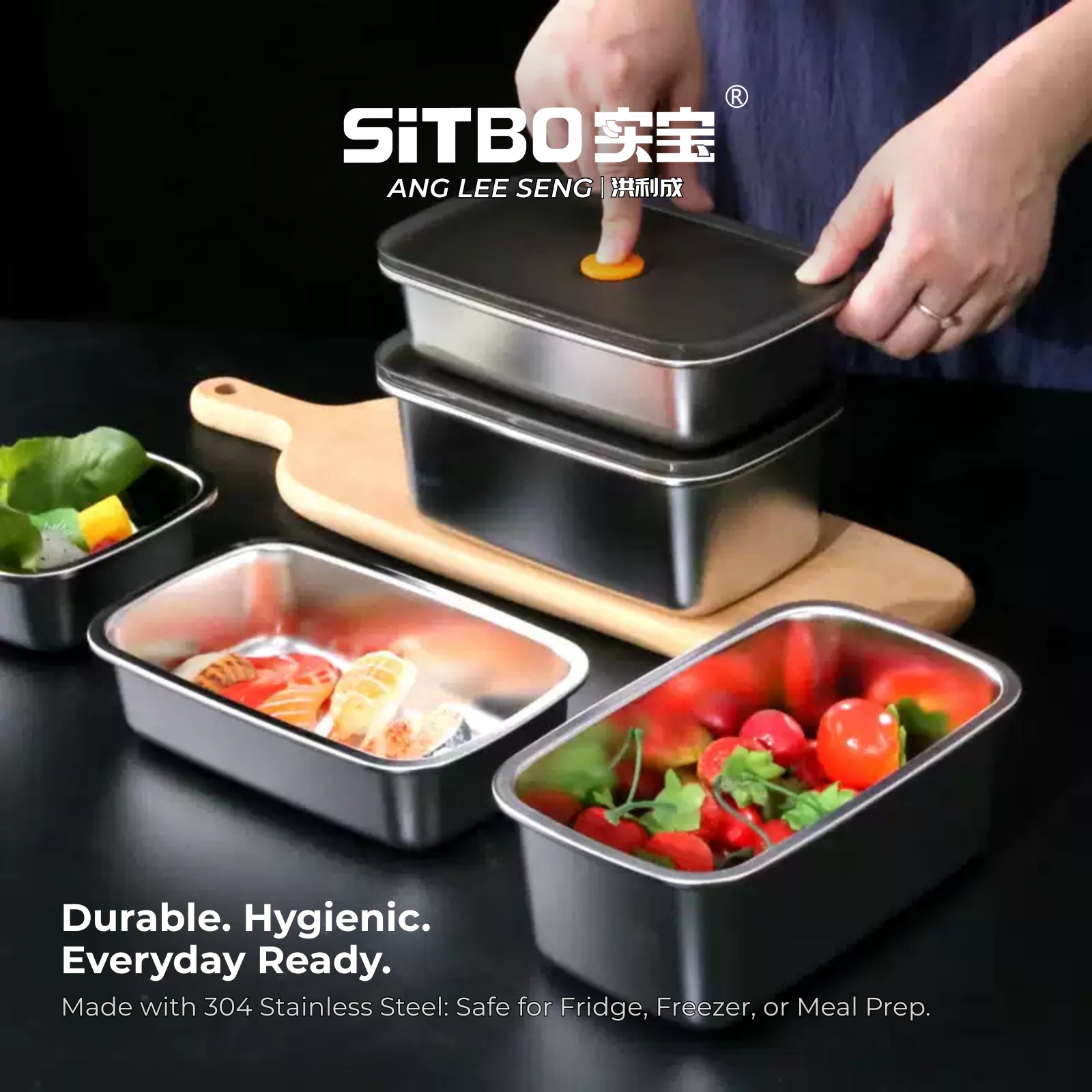 Sitbo 304 Stainless Steel Food Storage Meal Prep Container - Airtight, Stackable, Fridge/Freezer Safe