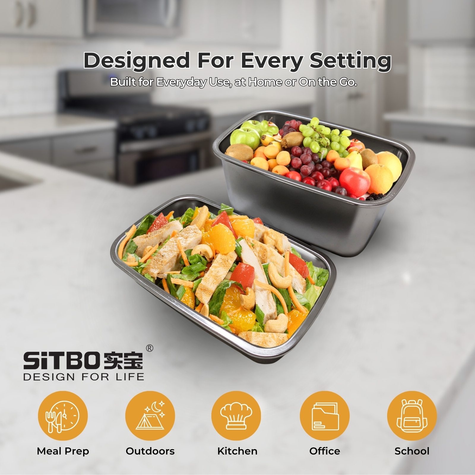 Sitbo 304 Stainless Steel Food Storage Meal Prep Container - Airtight, Stackable, Fridge/Freezer Safe