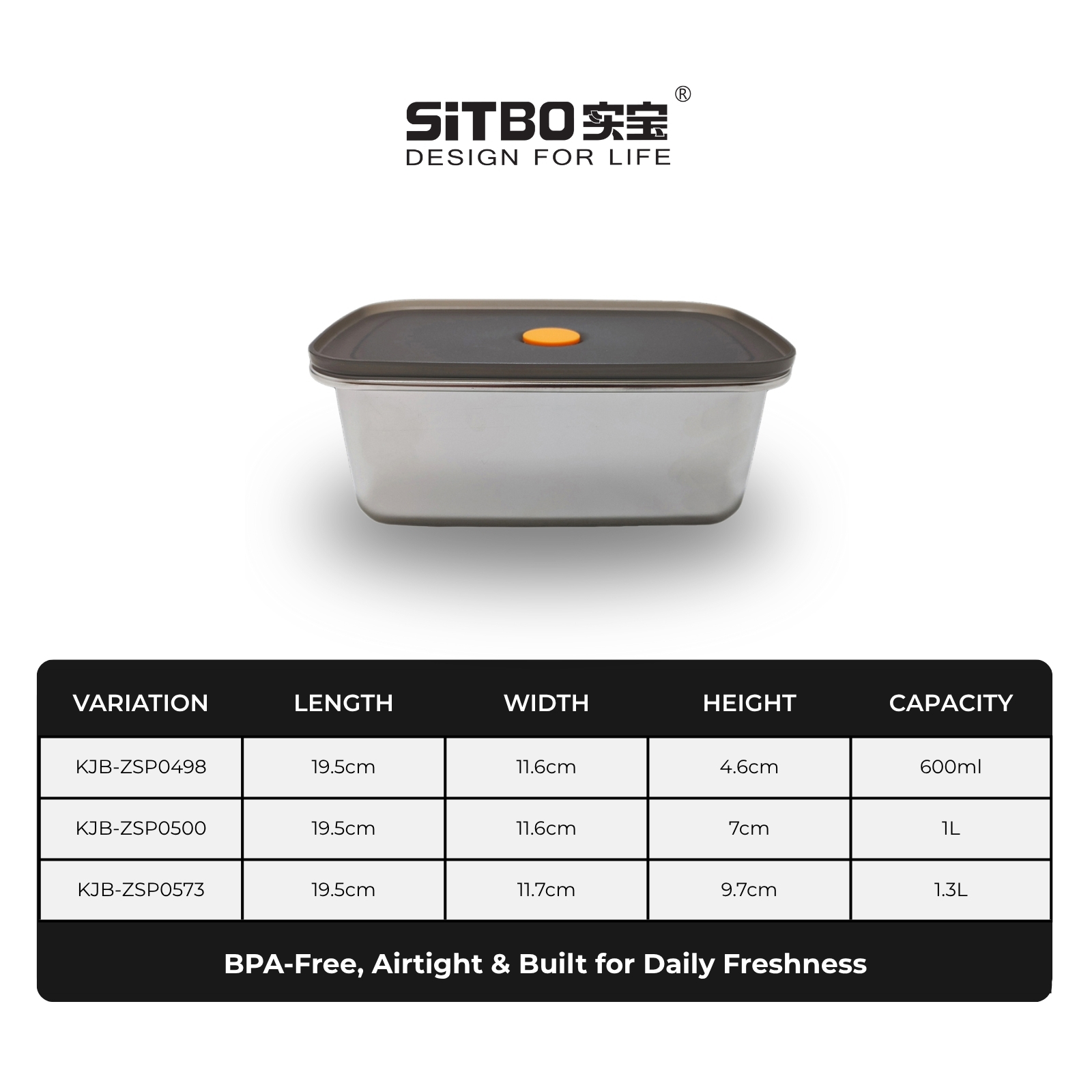 Sitbo 304 Stainless Steel Food Storage Meal Prep Container - Airtight, Stackable, Fridge/Freezer Safe