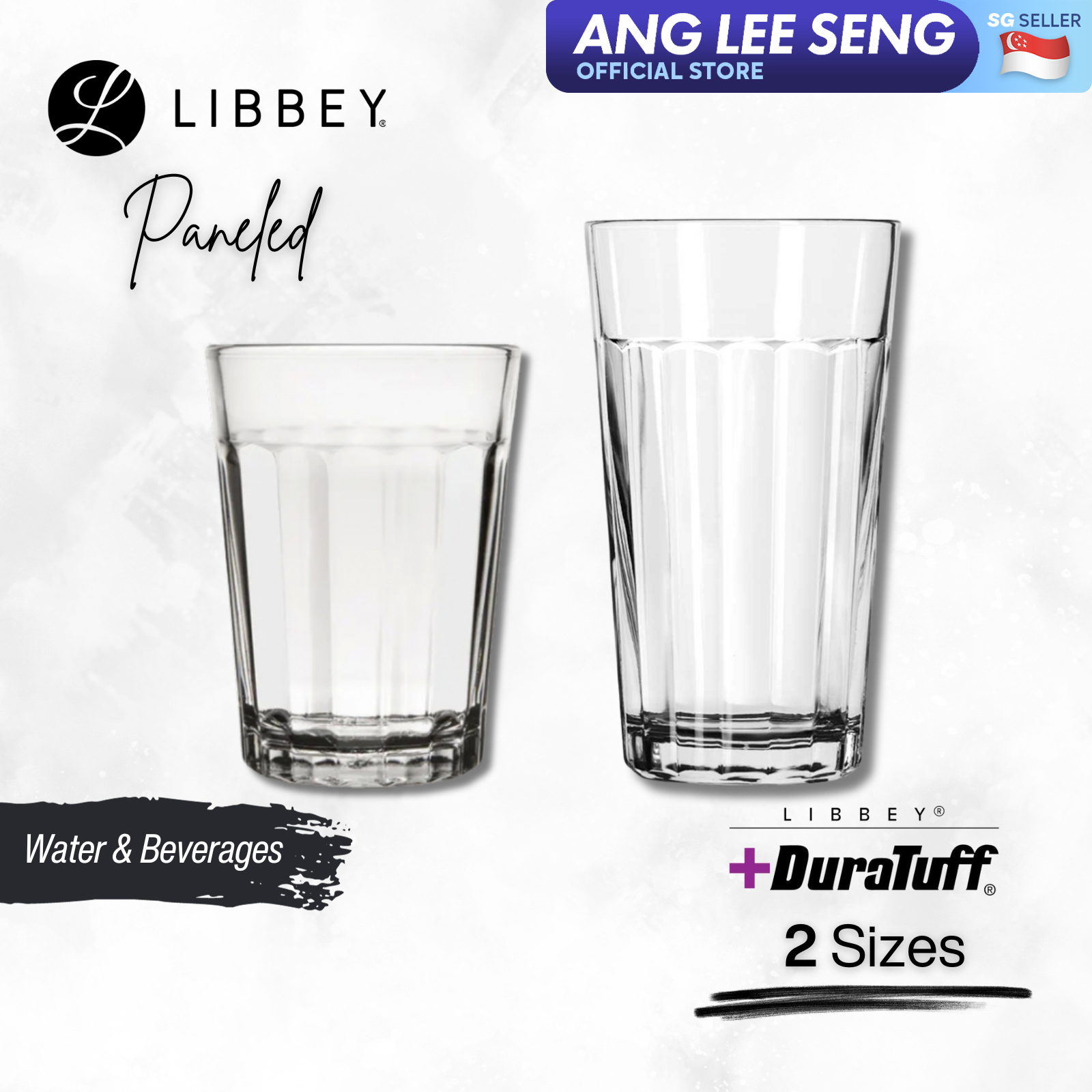 Libbey Paneled DuraTuff Glass Tumbler - Extra Tough Shatter & Heat Resistant - 2 Sizes, 2-pc Set