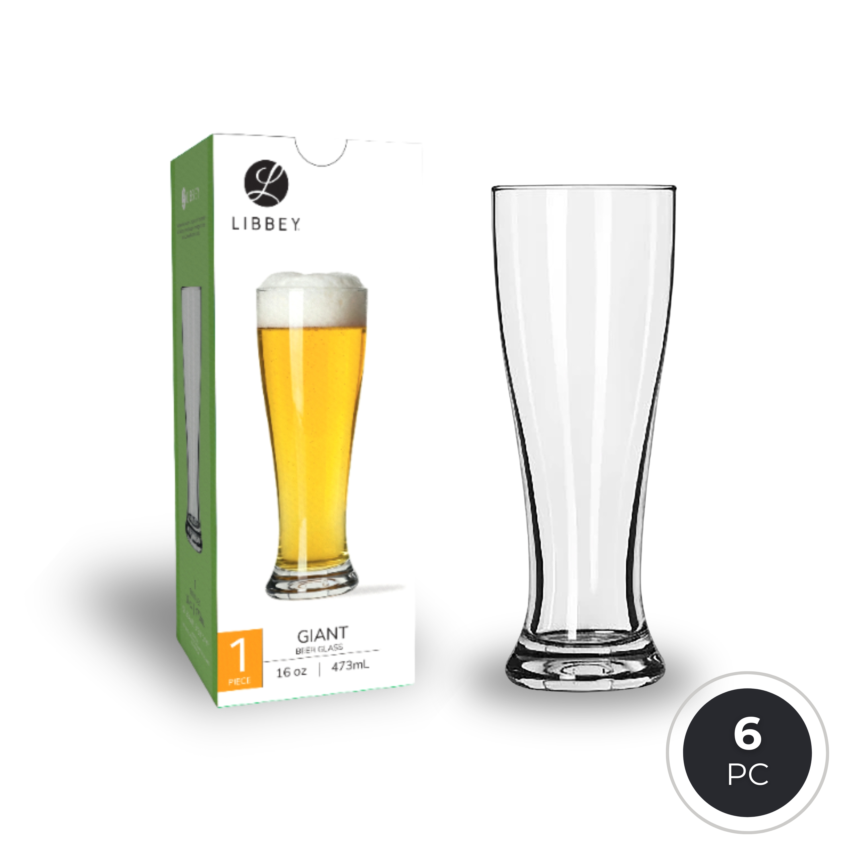 Libbey Giant 1604 Beer Pint Glass 473ml/1pt - Tall Design for Lagers & Pilsners