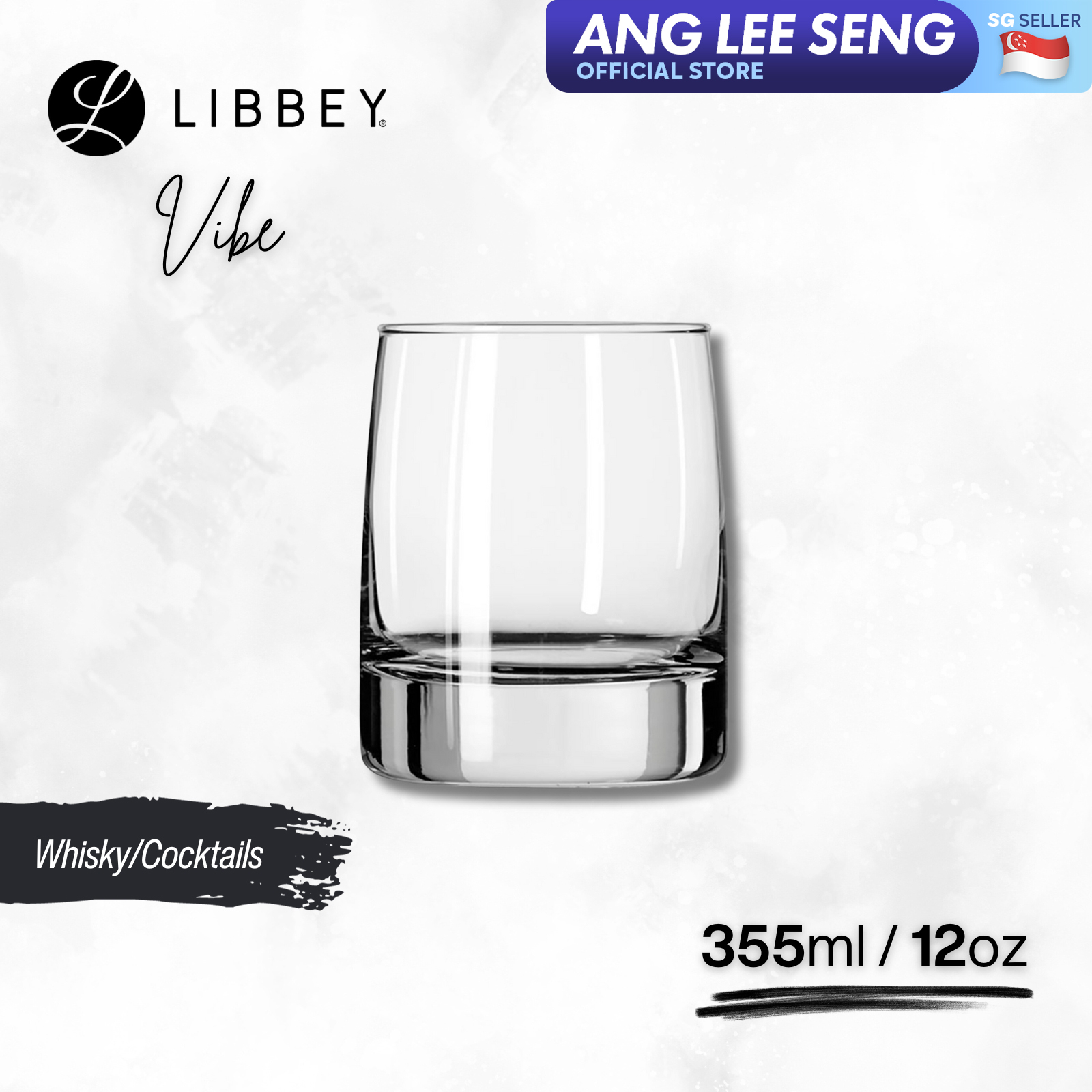 Libbey Vibe 2311 Double Old Fashioned Whisky Rocks Glass 355ml/12oz - Extra Thick Base, 2-pc Set