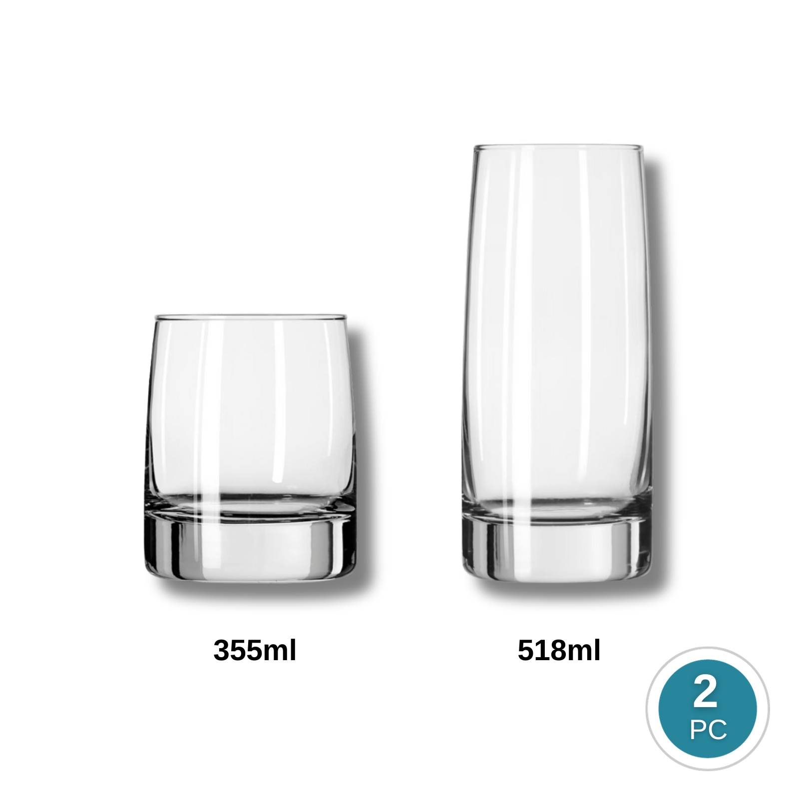 Libbey Vibe 2311 Rocks Whisky Glass 355ml & 2312 Tall Cooler Mixing Glass 518ml - Extra Thick Base