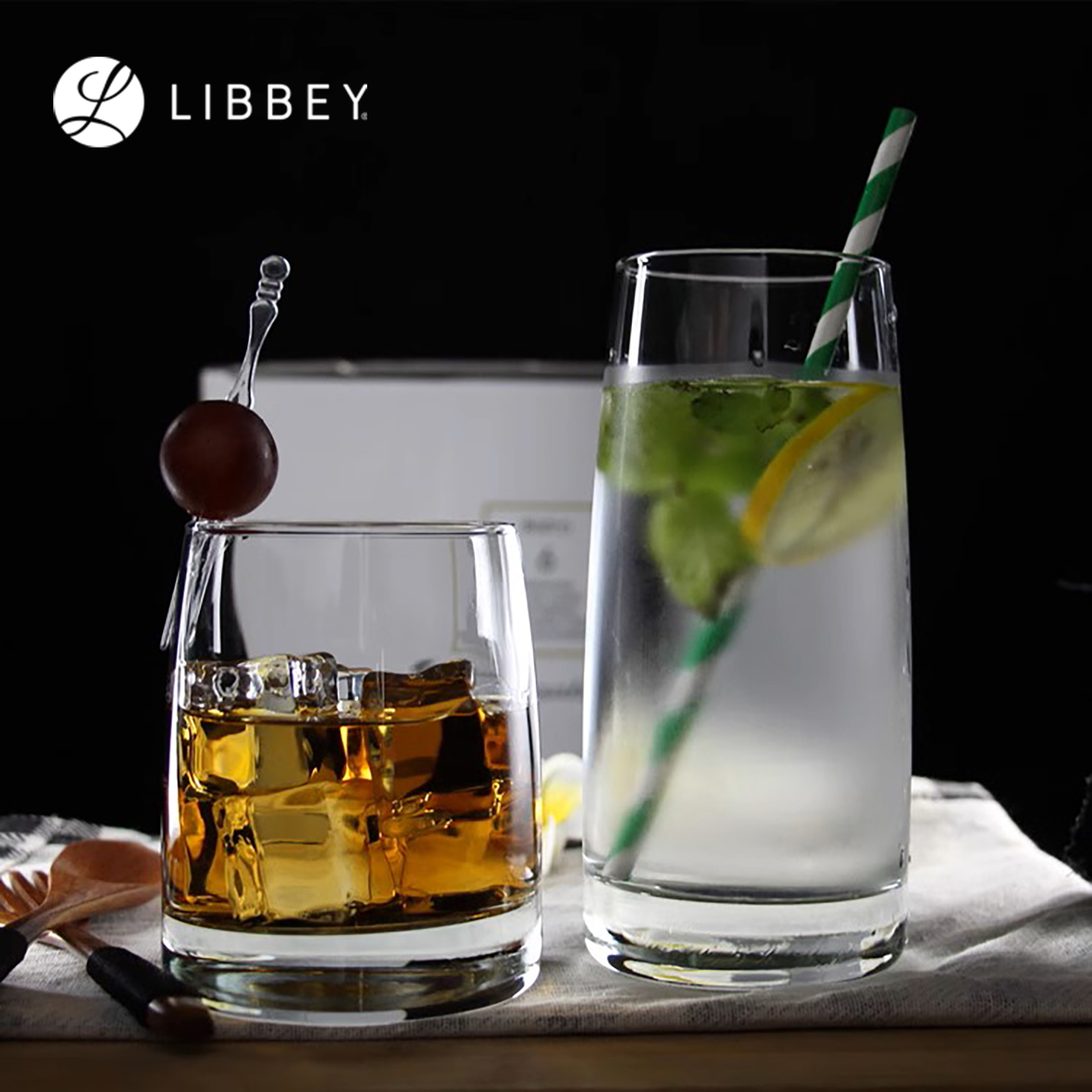 Libbey Vibe 2311 Double Old Fashioned Whisky Rocks Glass 355ml/12oz - Extra Thick Base, 2-pc Set