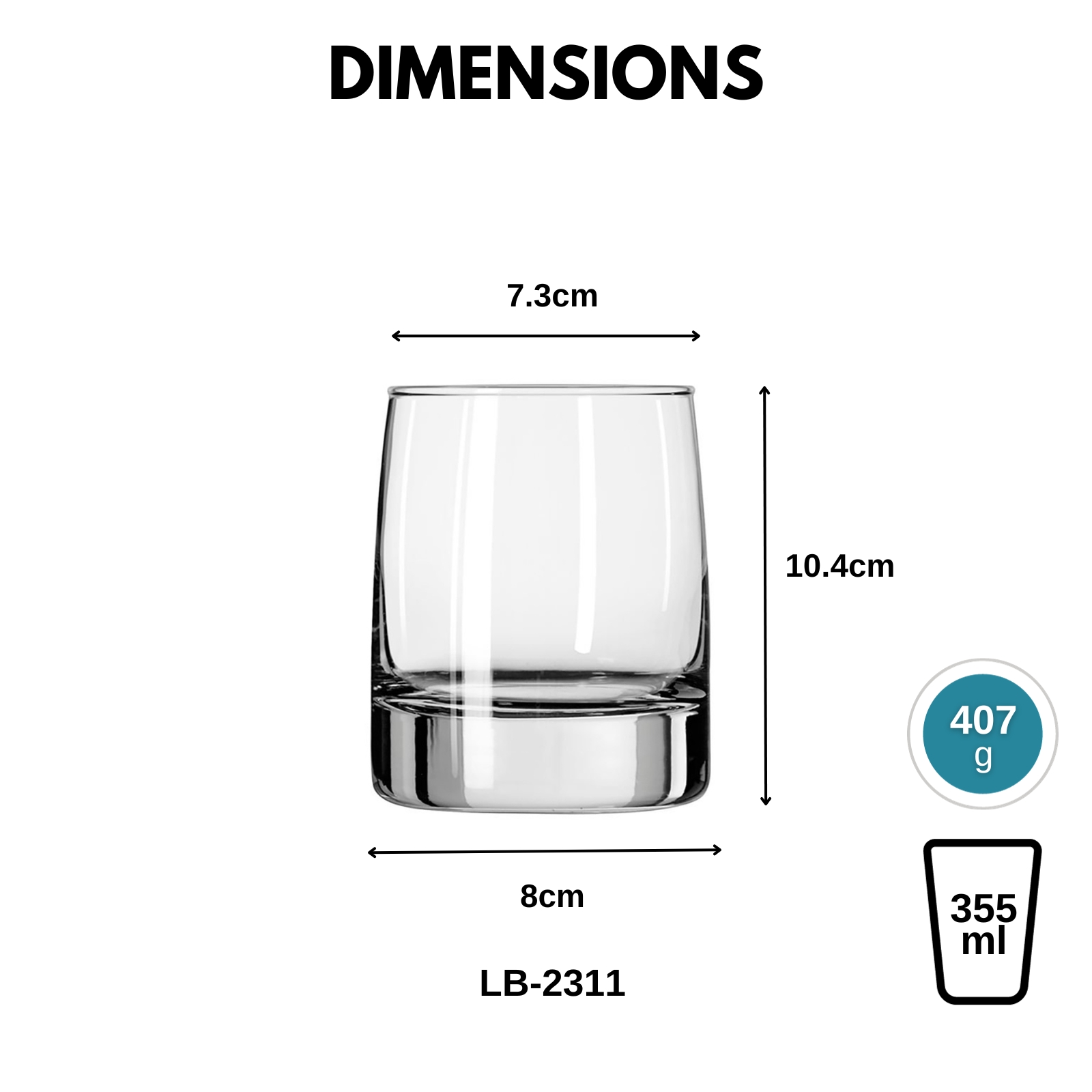 Libbey Vibe 2311 Double Old Fashioned Whisky Rocks Glass 355ml/12oz - Extra Thick Base, 2-pc Set