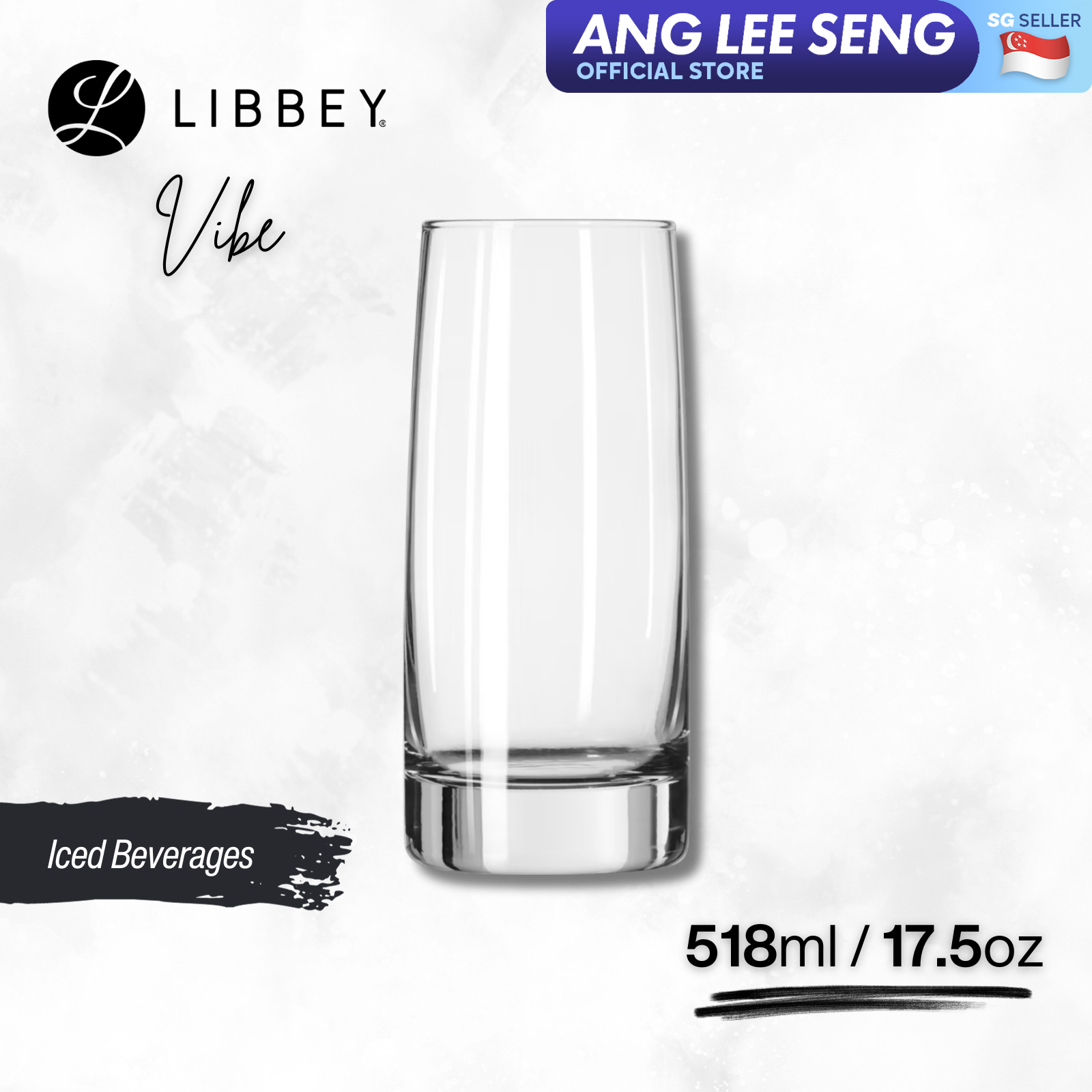 Libbey Vibe 2312 Cooler Tall Mixing/Drinking Glass 518ml/17.5oz - Extra Thick Base, 2-pc Set