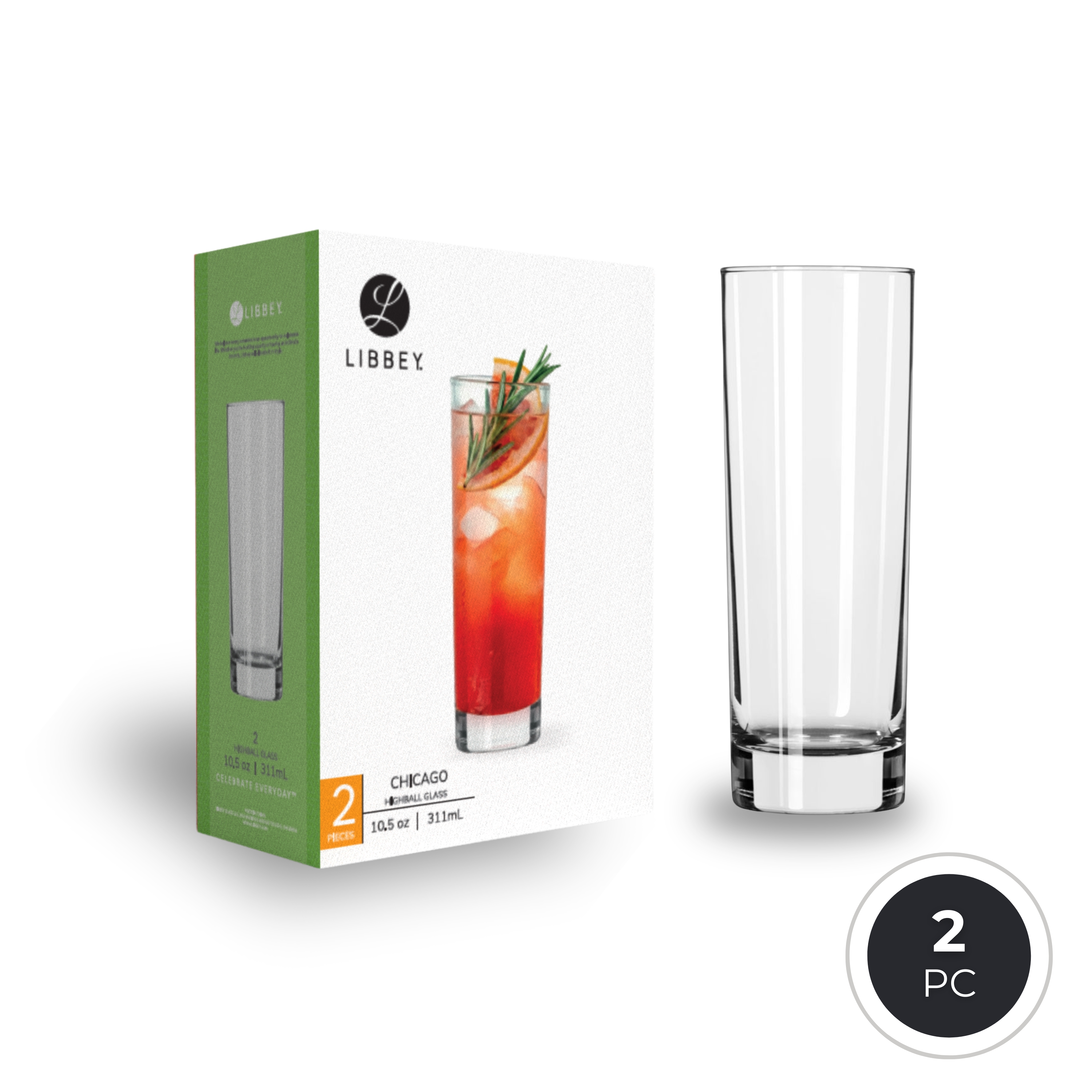 Libbey Chicago 2518 High Ball Glass Tumbler 311ml/10.5oz - For Beverages and Cocktails