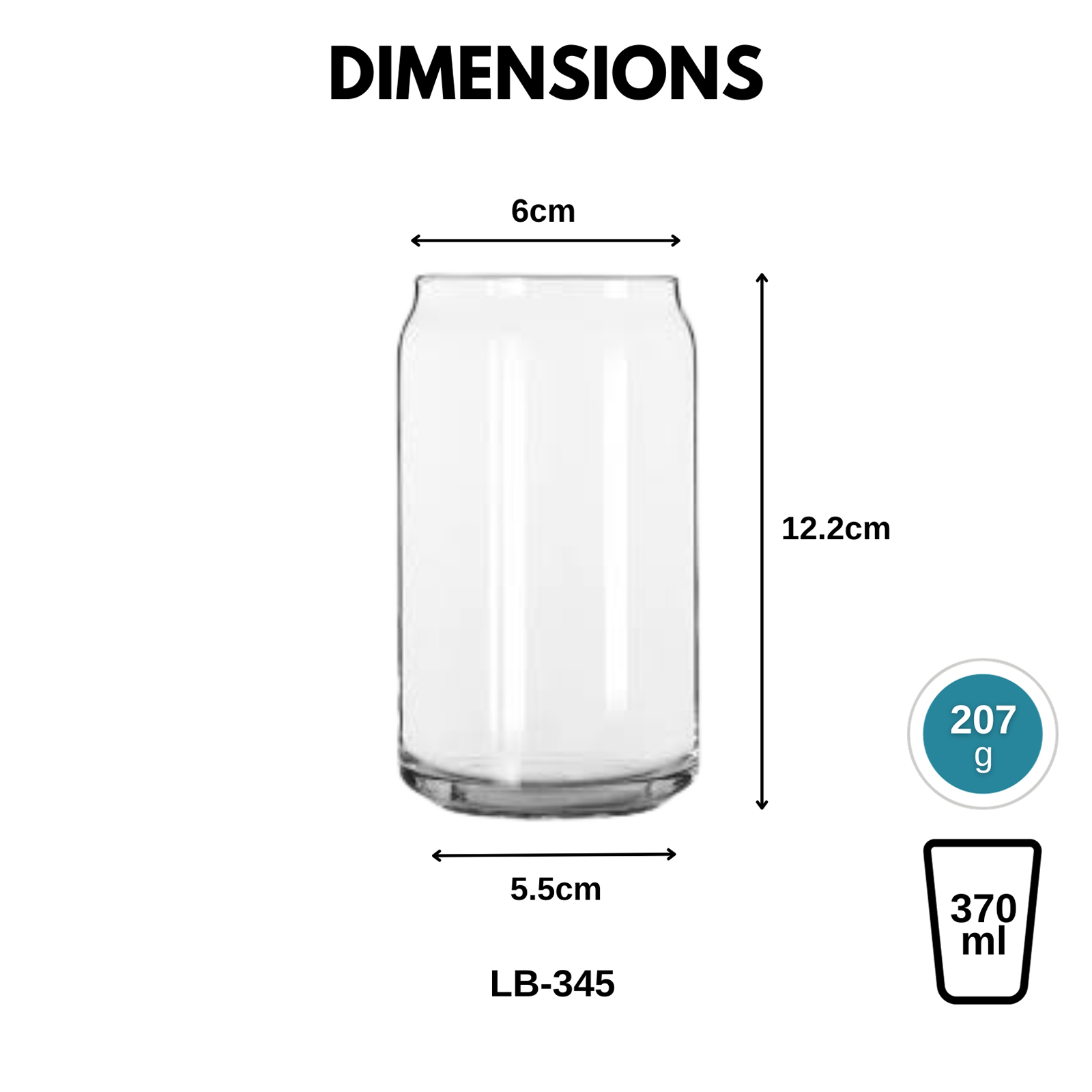 Libbey Can Glass 345 Drinking Tumbler 370ml/16oz - Beer/Soda Can Style, 2-pc Set