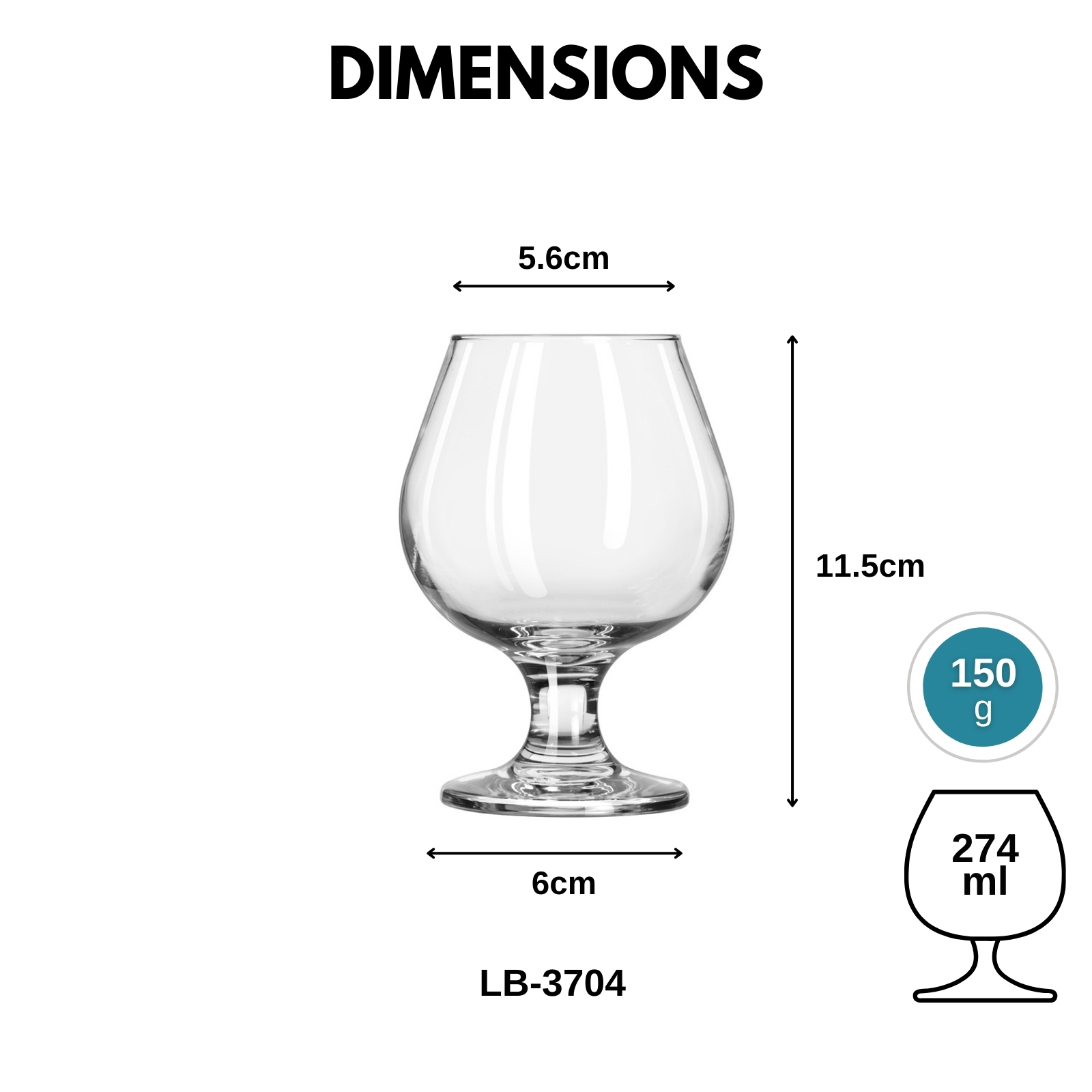 Libbey Embassy 3704 Brandy Snifter Glass 274ml/9.3oz - For Brandy, Bourbon & Whisky, 2-pc Set