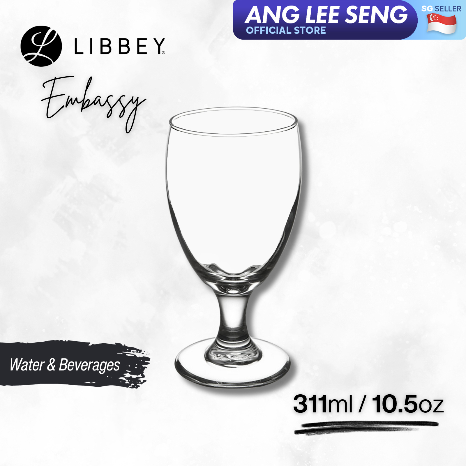 Libbey Embassy 3721 Banquet Goblet Stemmed Glass 311ml/10.5oz - For Wine, Water & Beverages, 2-pc Set