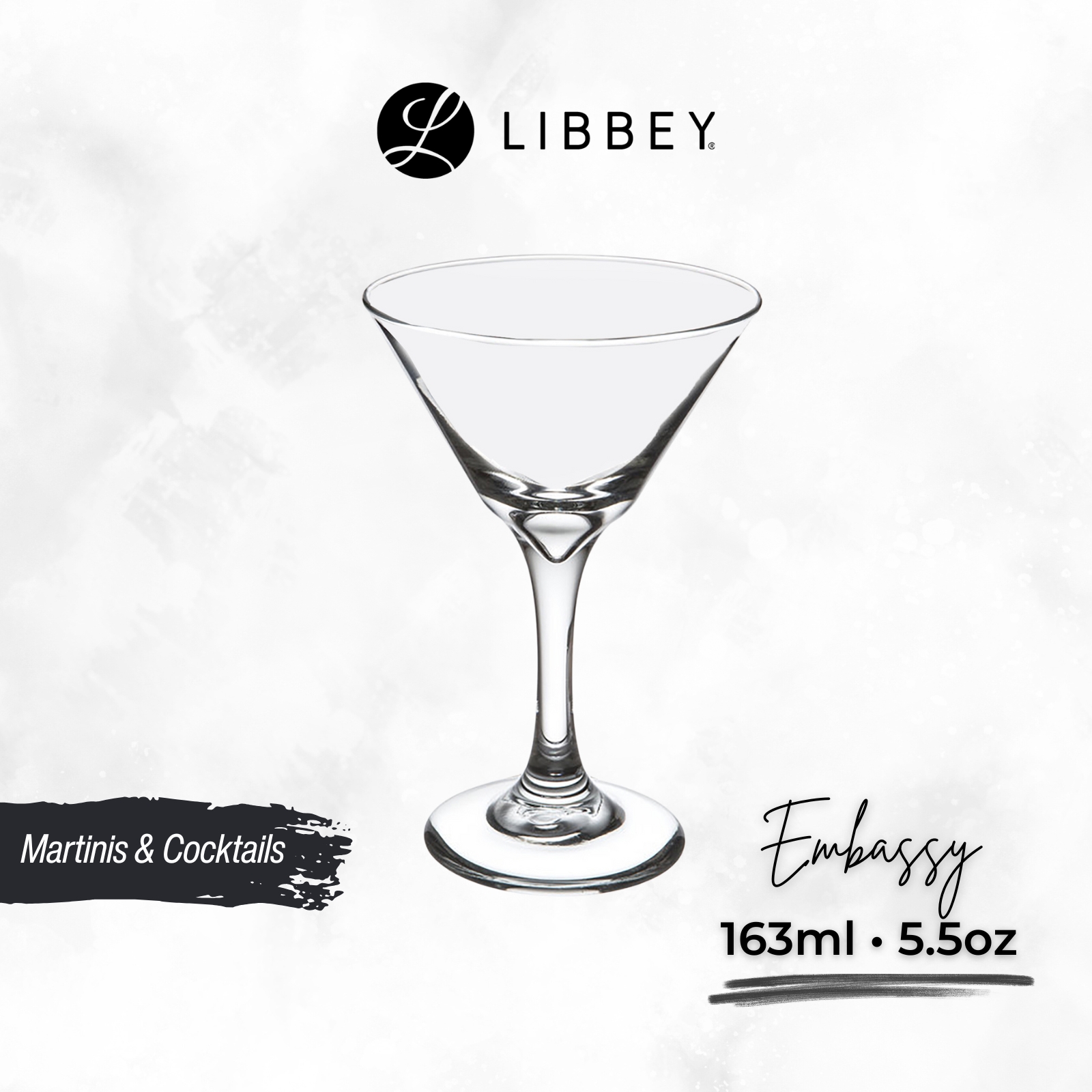 Libbey Embassy 3733 Martini Glass 163ml/5.5oz - Classic Cocktail Stemware - 2-pc Set