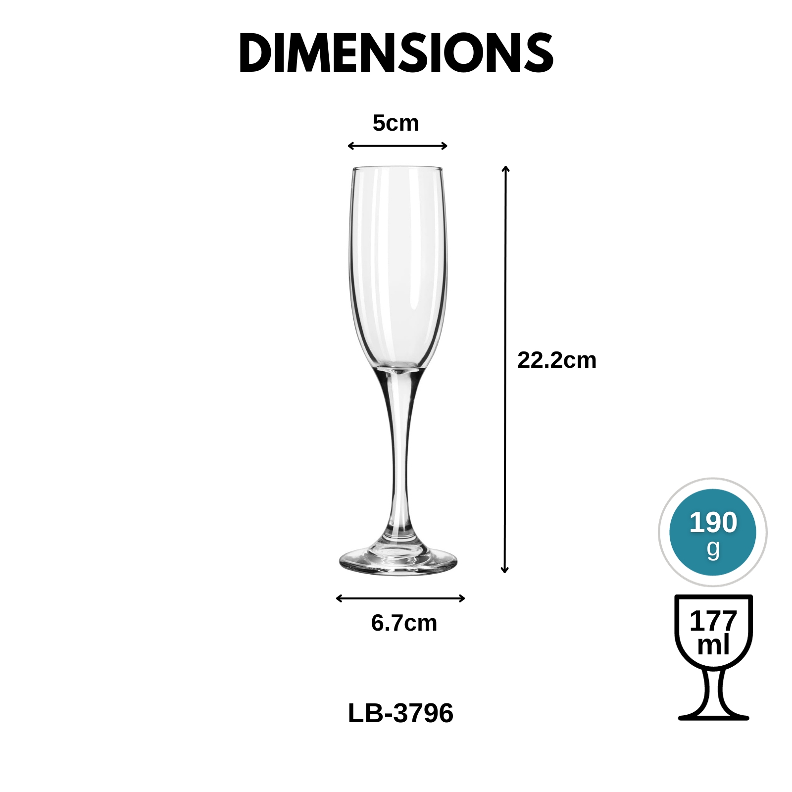 Libbey Embassy 3796 Glass Champagne Flute 177ml/6oz, 2-pc Set